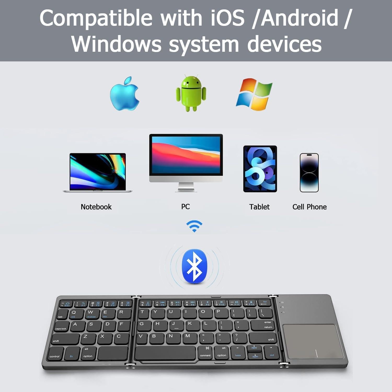 Teclado Bluetooth Plegable KUNSI con Touchpad y USB-C