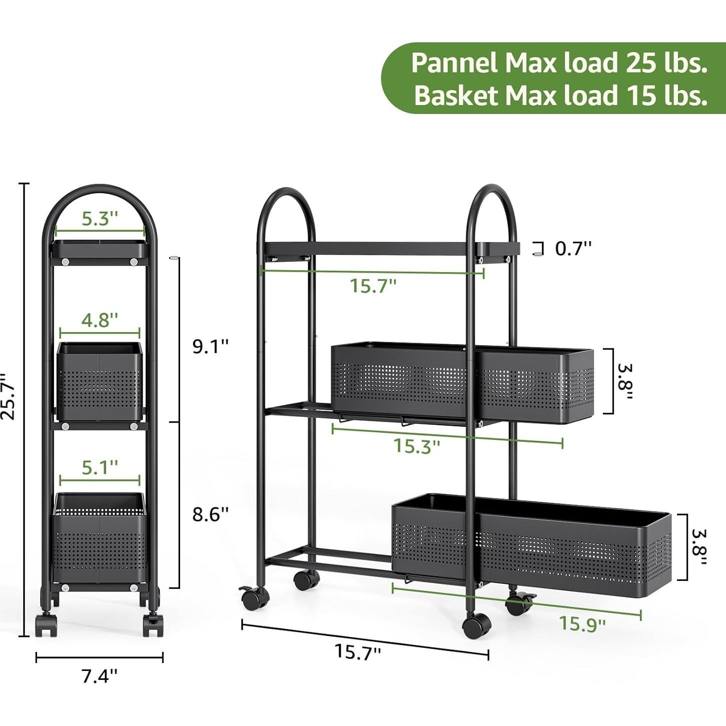 Carro de Almacenamiento Rodante KINGRACK 3 Niveles Negro