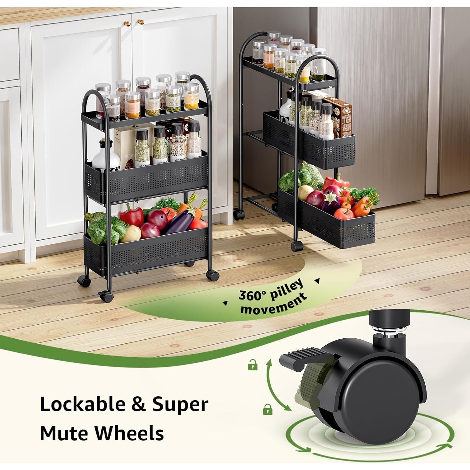 Carro de Almacenamiento Rodante KINGRACK 3 Niveles Negro