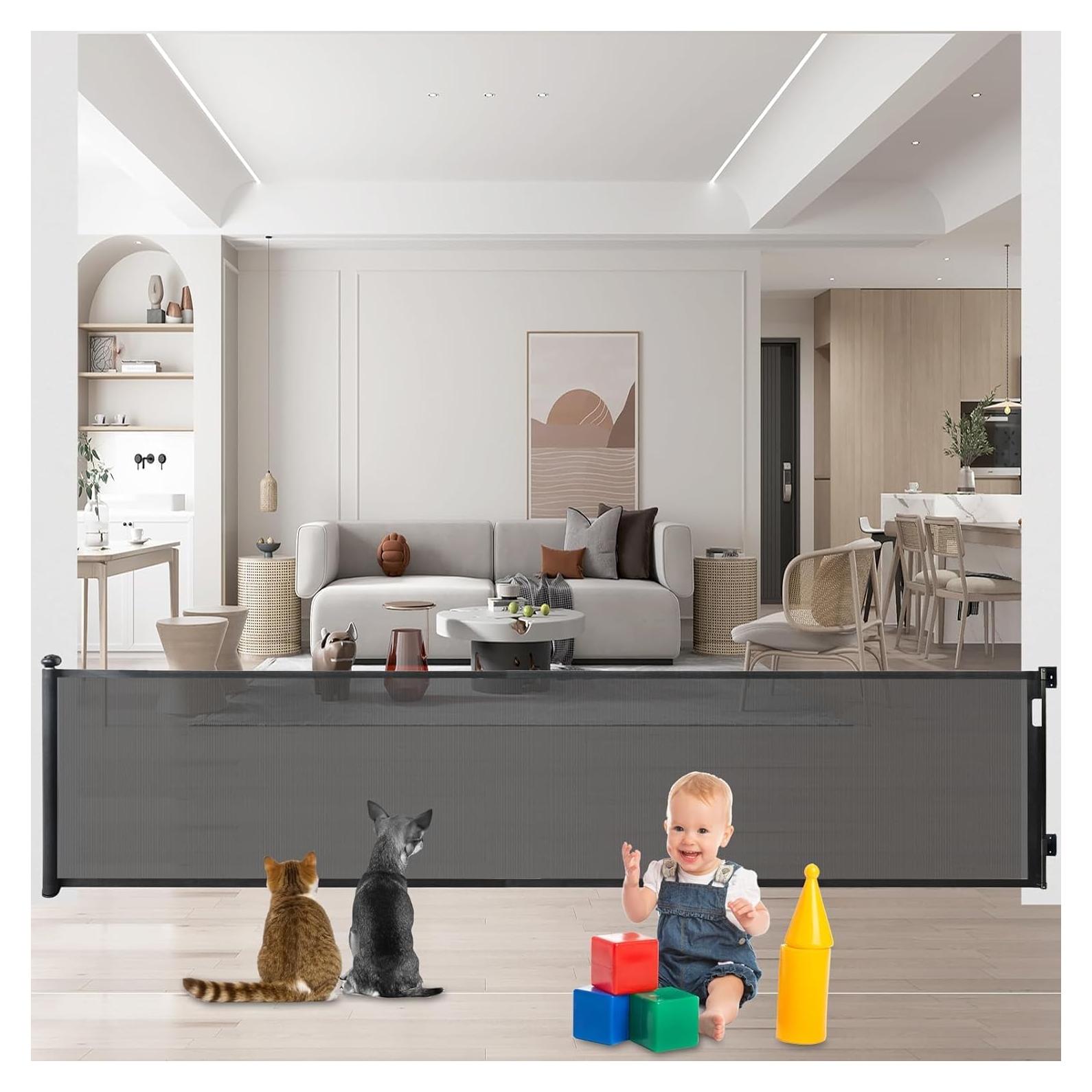Puerta Retráctil para Bebés y Mascotas 83.82x320.04 cm Negra