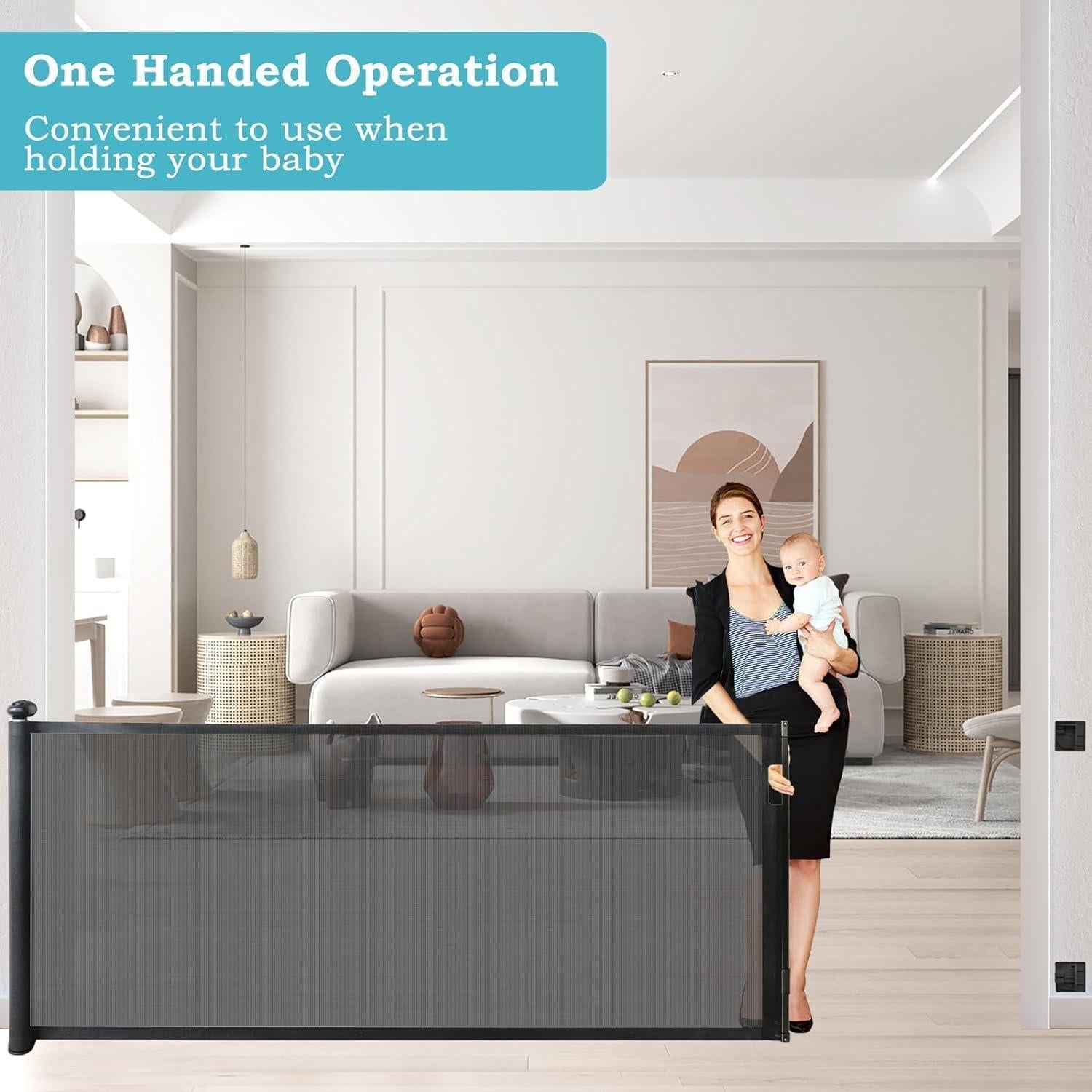 Puerta Retráctil para Bebés y Mascotas 83.82x320.04 cm Negra