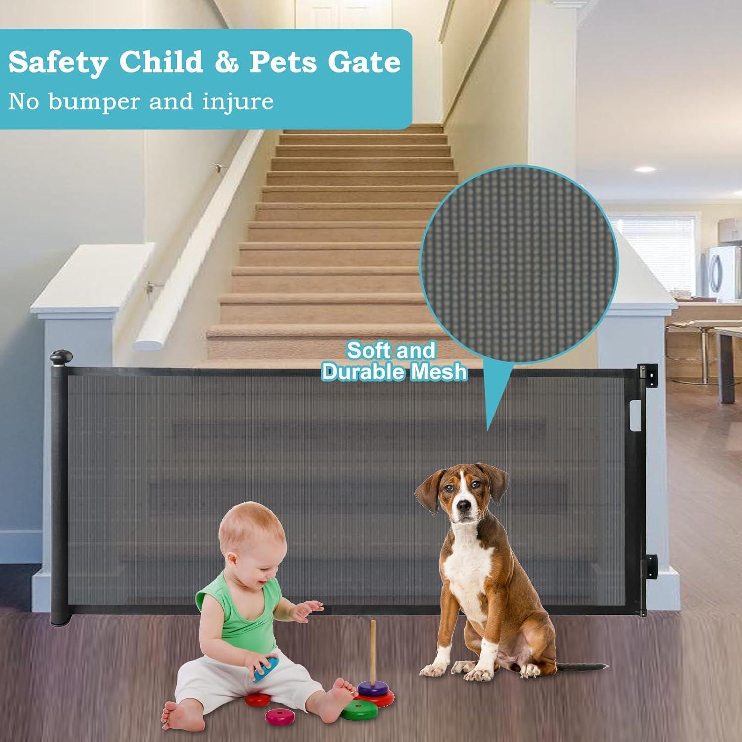 Puerta Retráctil para Bebés y Mascotas 83.82x320.04 cm Negra