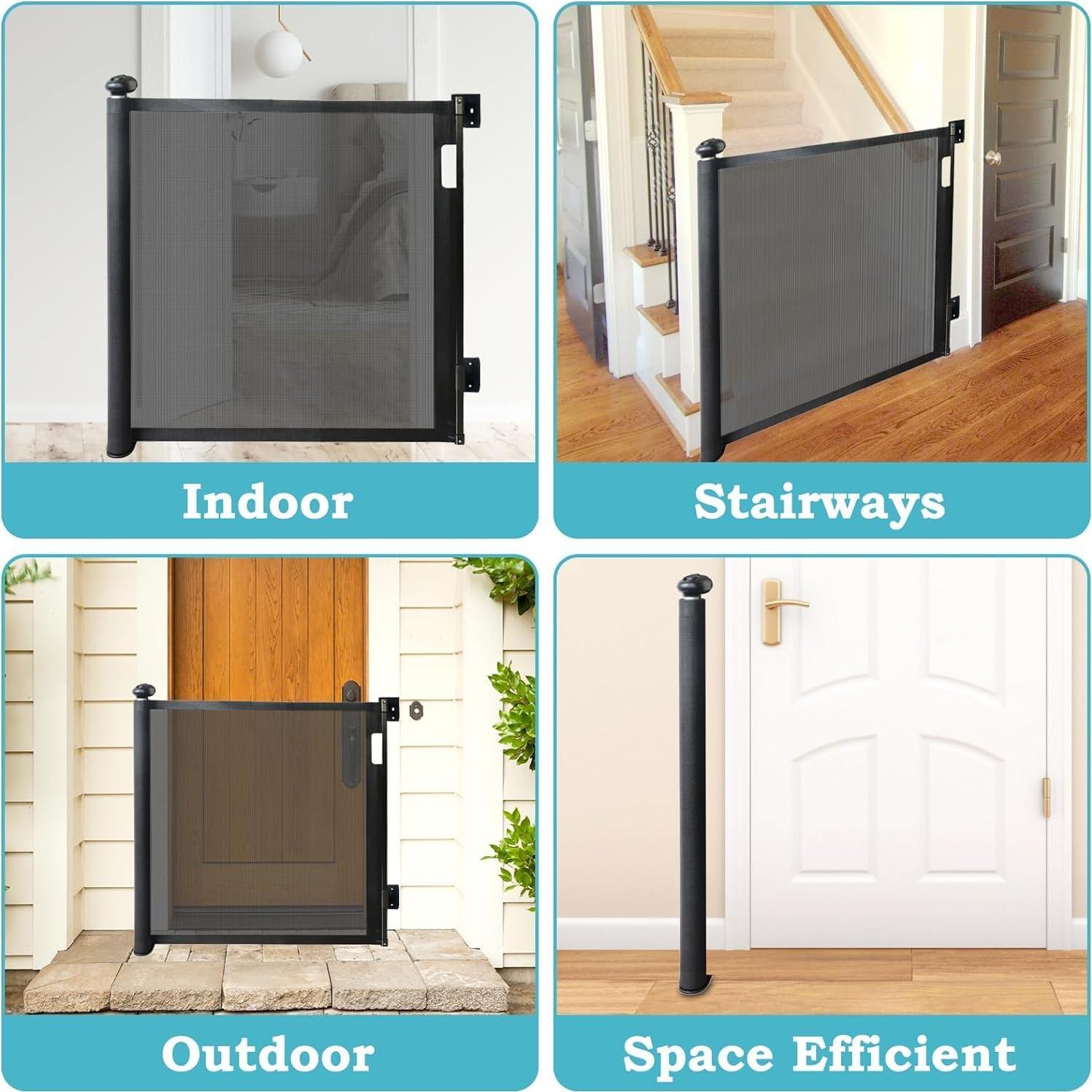 Puerta Retráctil para Bebés y Mascotas 83.82x320.04 cm Negra