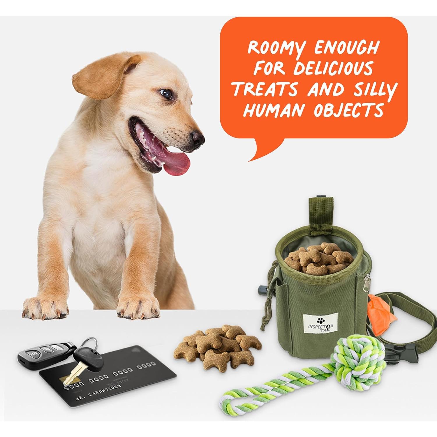 Bolsa de premios para perros Inspector Tail - 2 tazas, 10x10x15.24 cm