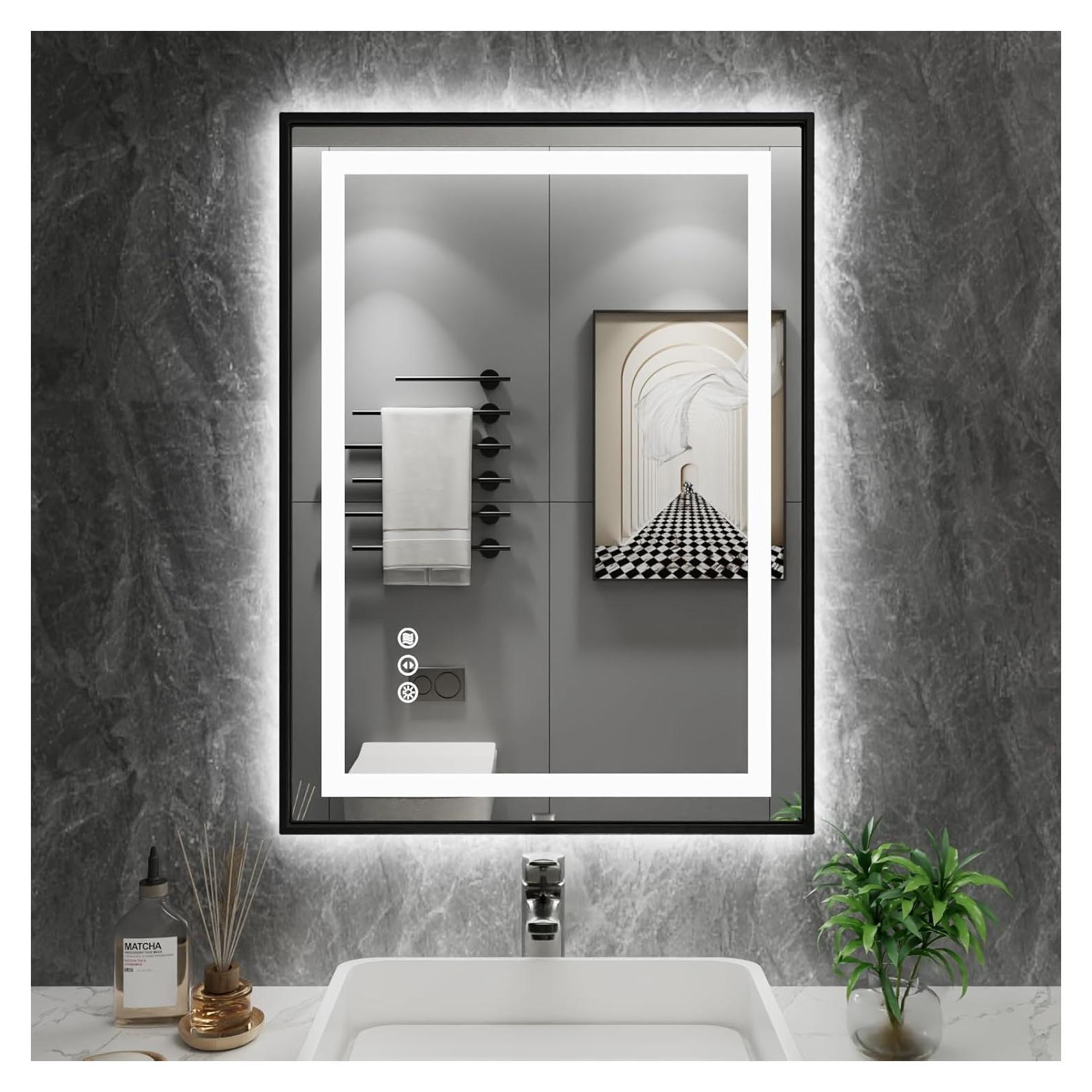 Espejo de Baño LED Amorho 71.1x50.8cm Marco Negro