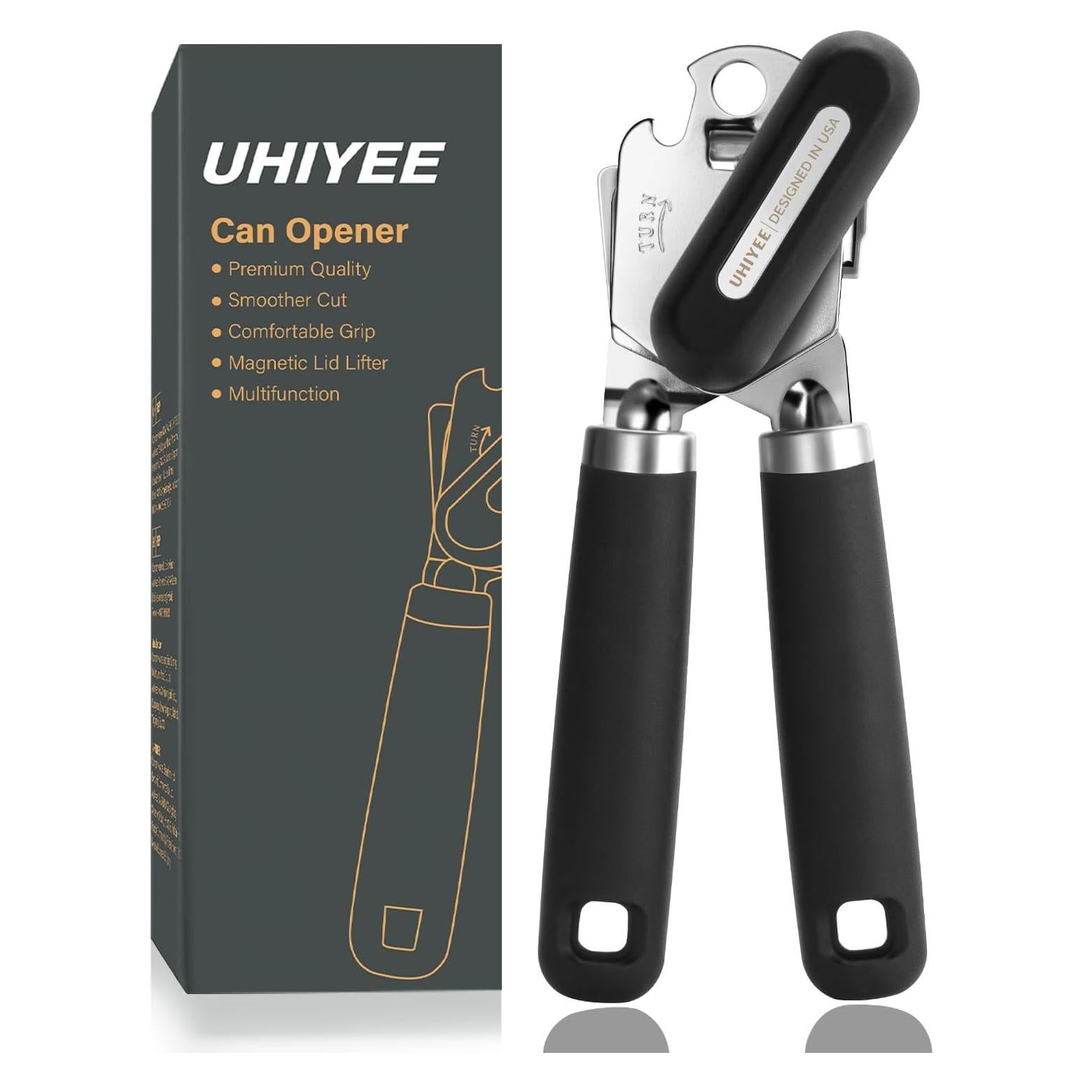 Abrelatas Manual UHIYEE Negro con Mango Suave y Cuchilla Afilada