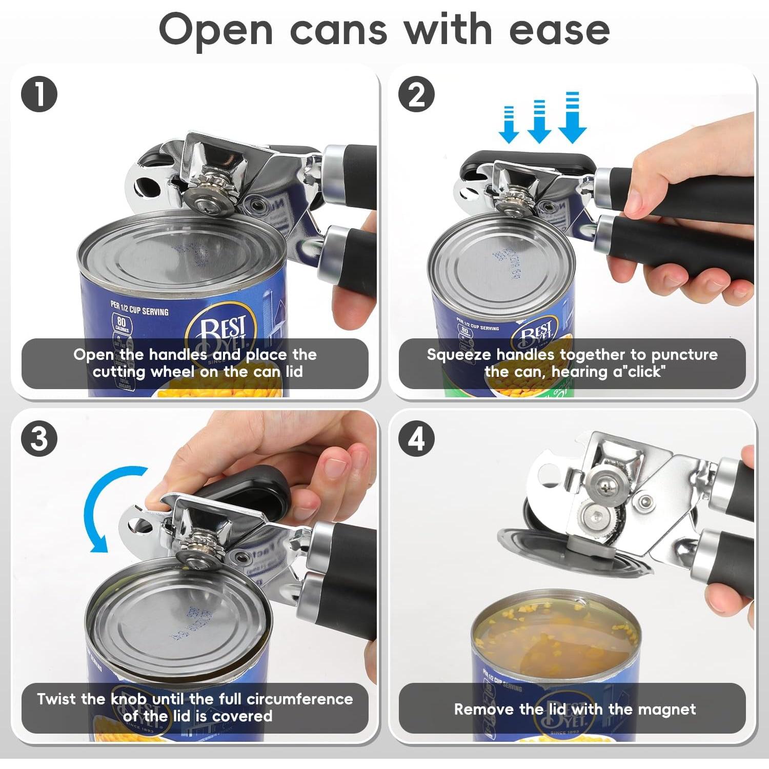 Abrelatas Manual UHIYEE Negro con Mango Suave y Cuchilla Afilada