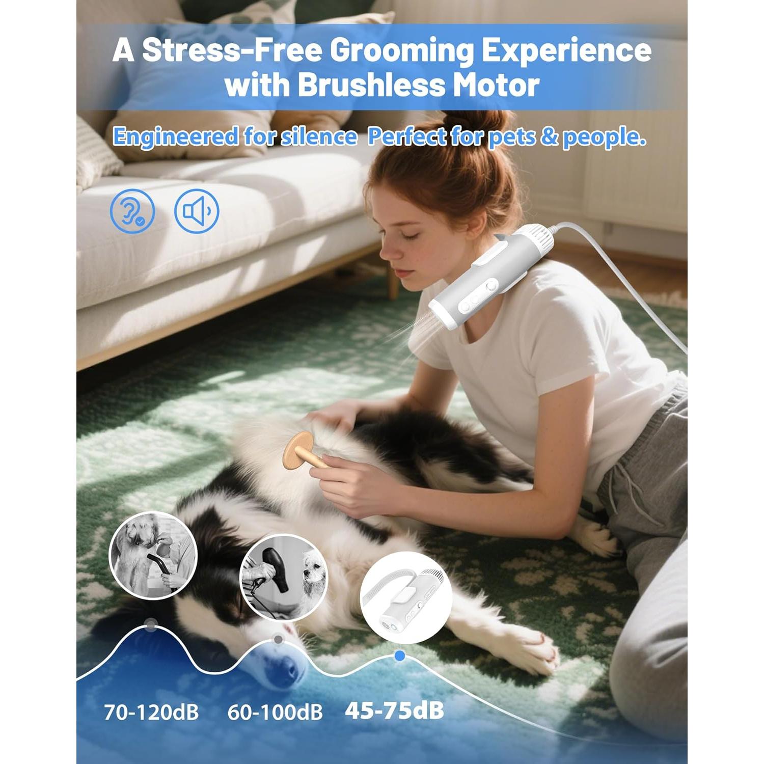 Secador de Pelo Manos Libres NRYDEPET para Mascotas Gris