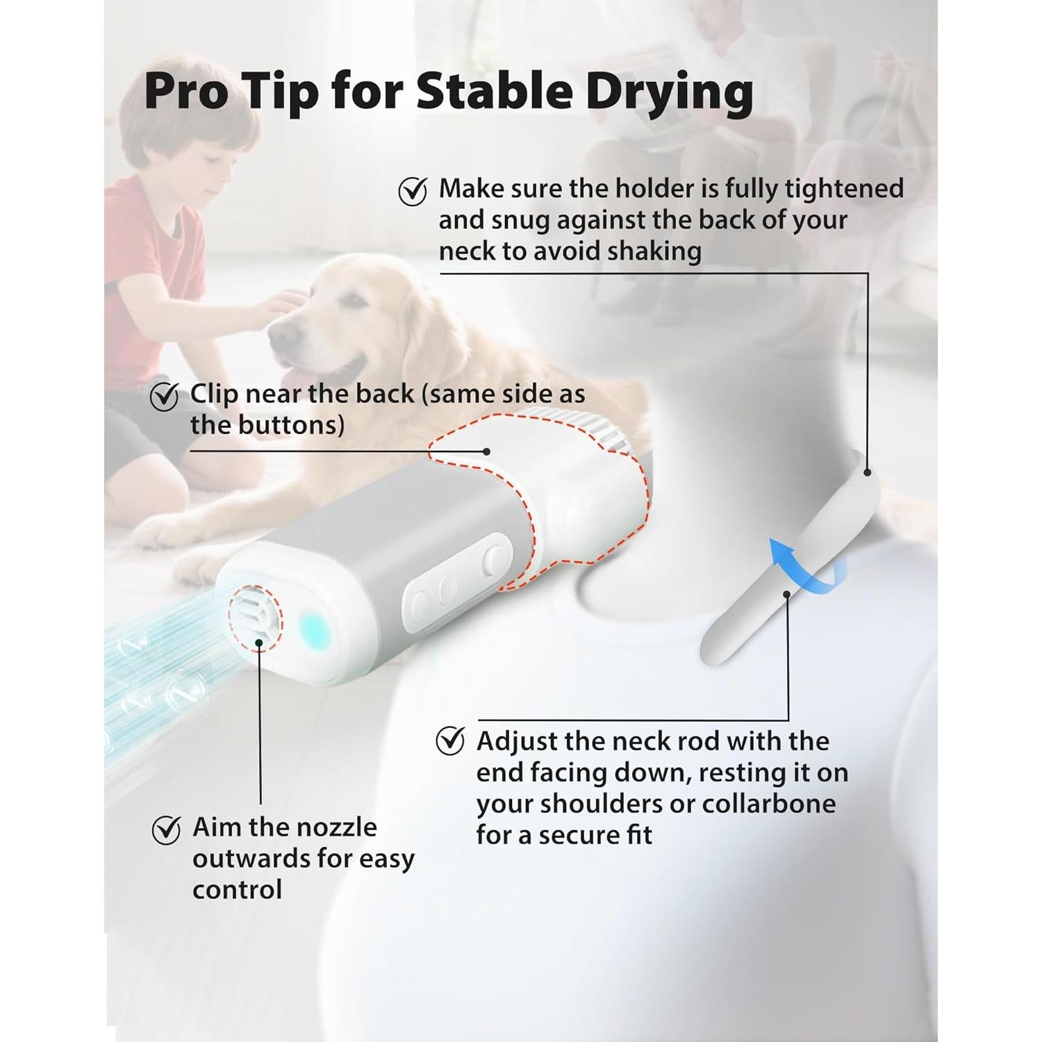 Secador de Pelo Manos Libres NRYDEPET para Mascotas Gris