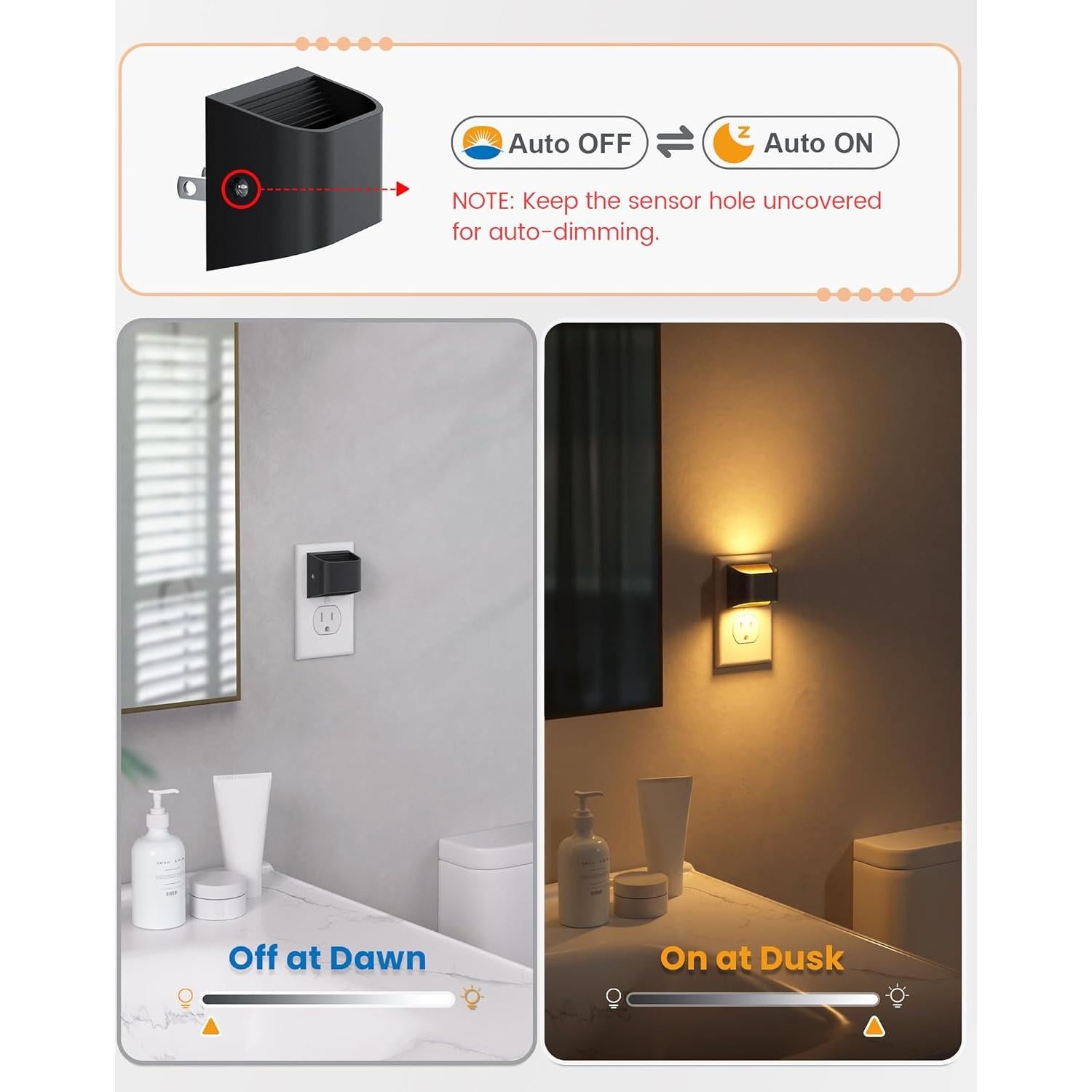 Luces Nocturnas Enchufadas NIORSUN 3000K 2 Paquete Negro