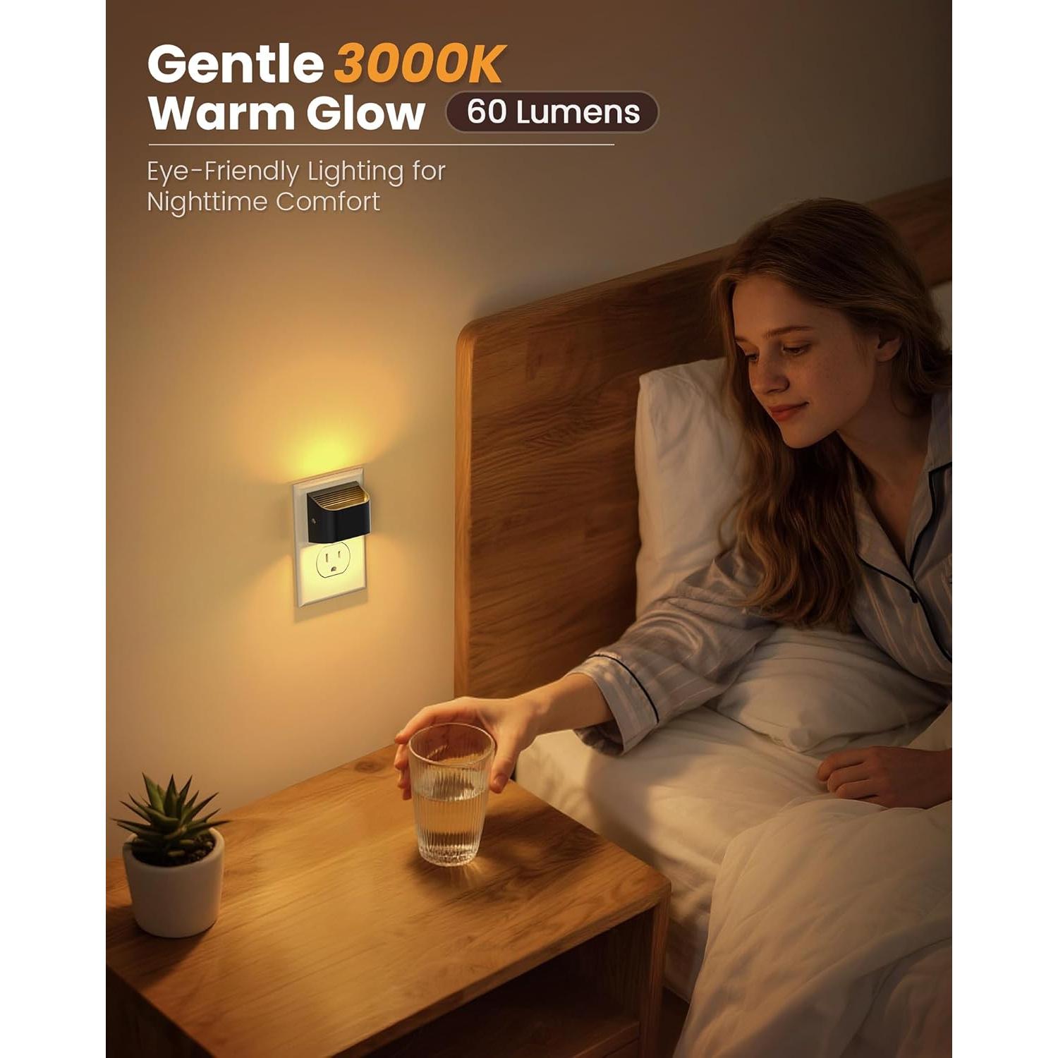 Luces Nocturnas Enchufadas NIORSUN 3000K 2 Paquete Negro