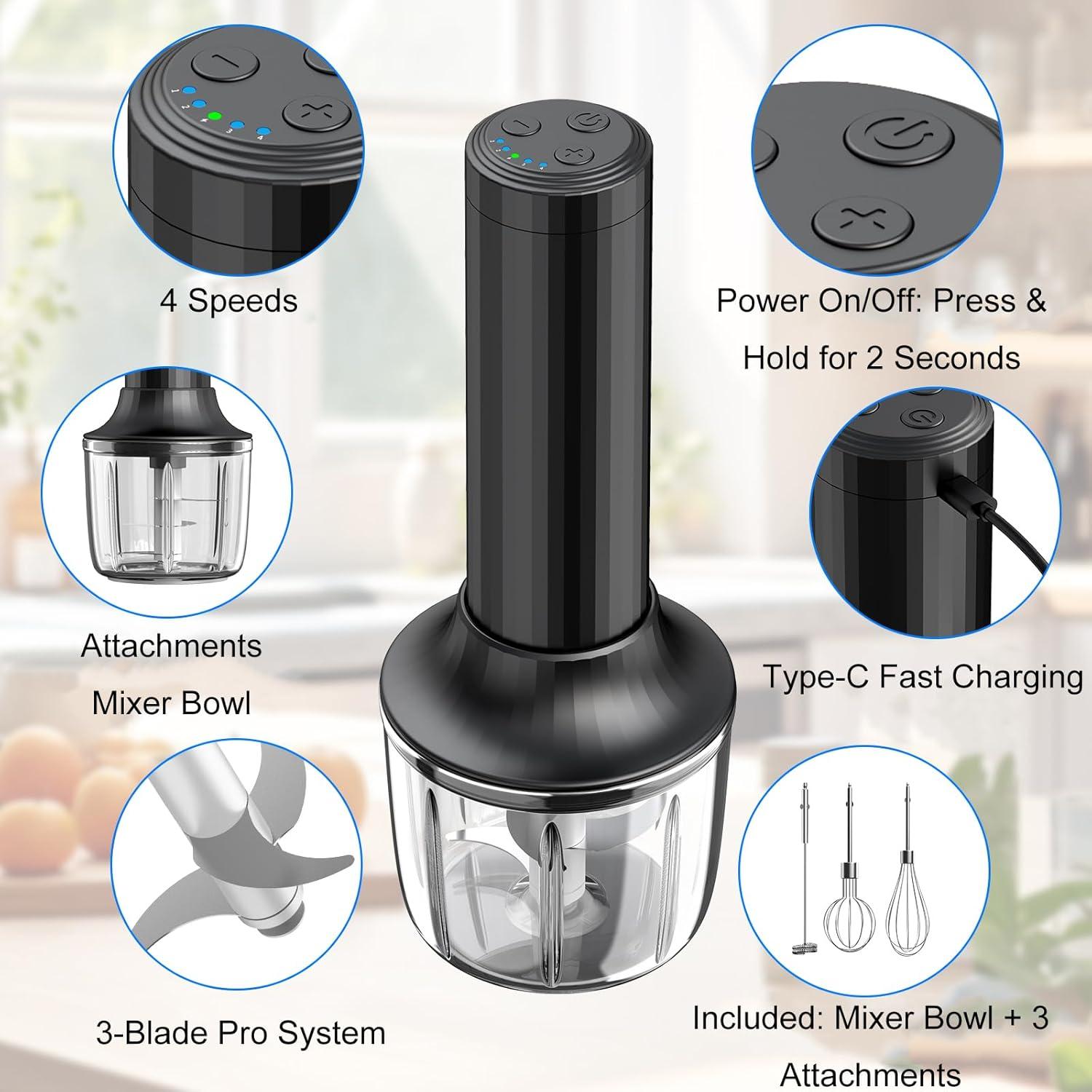 Batidora de Mano Eléctrica PowCube Inalámbrica 4 Velocidades 0.8kg