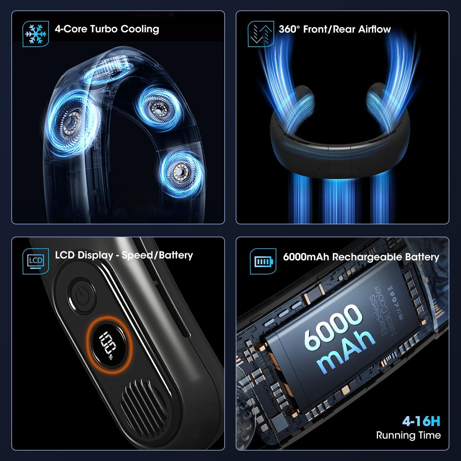 Ventilador de Cuello Recargable OLV 6000mAh 3 Velocidades LED