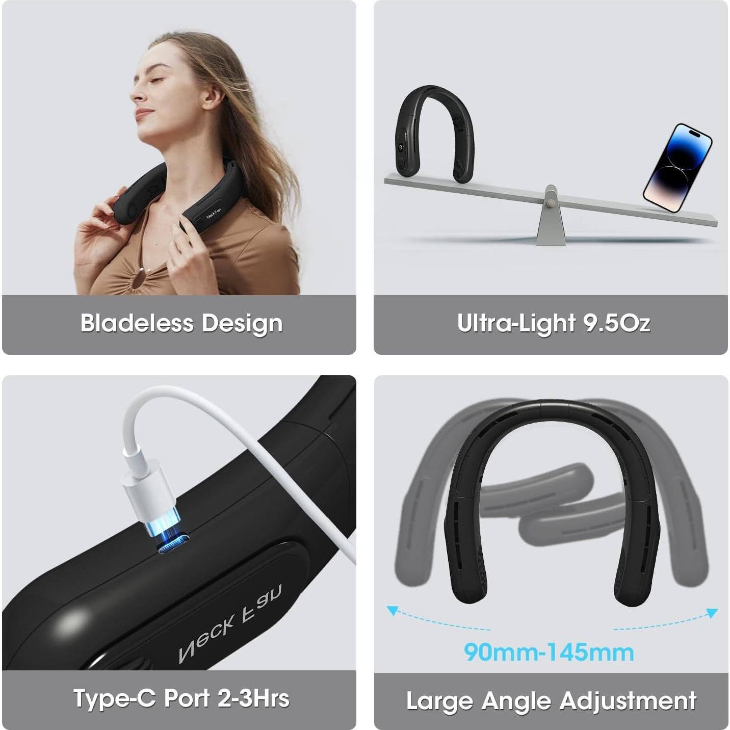 Ventilador de Cuello Recargable OLV 6000mAh 3 Velocidades LED