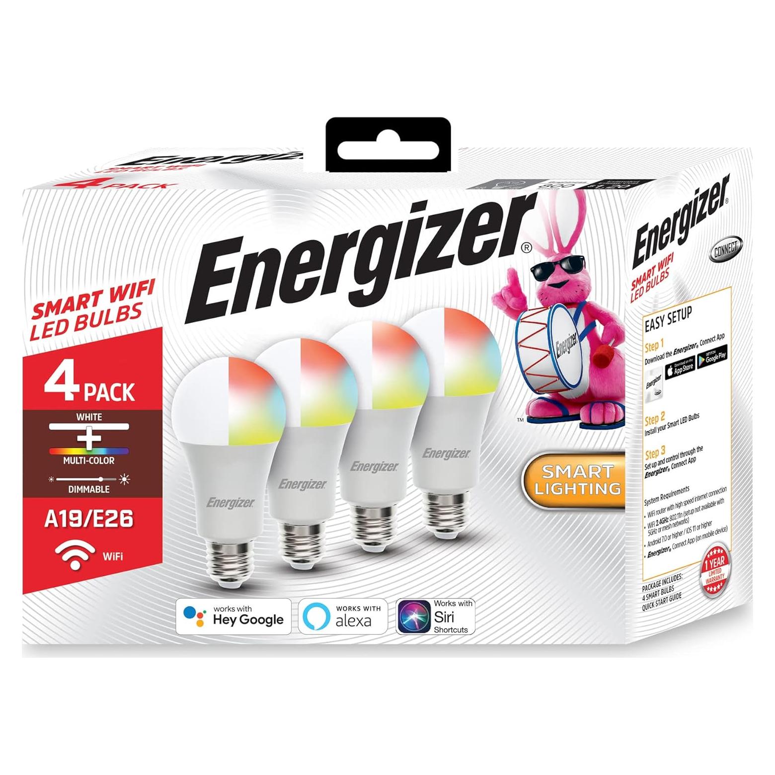 Bombilla LED Energizer A19 RGB Control Remoto 4 Unidades