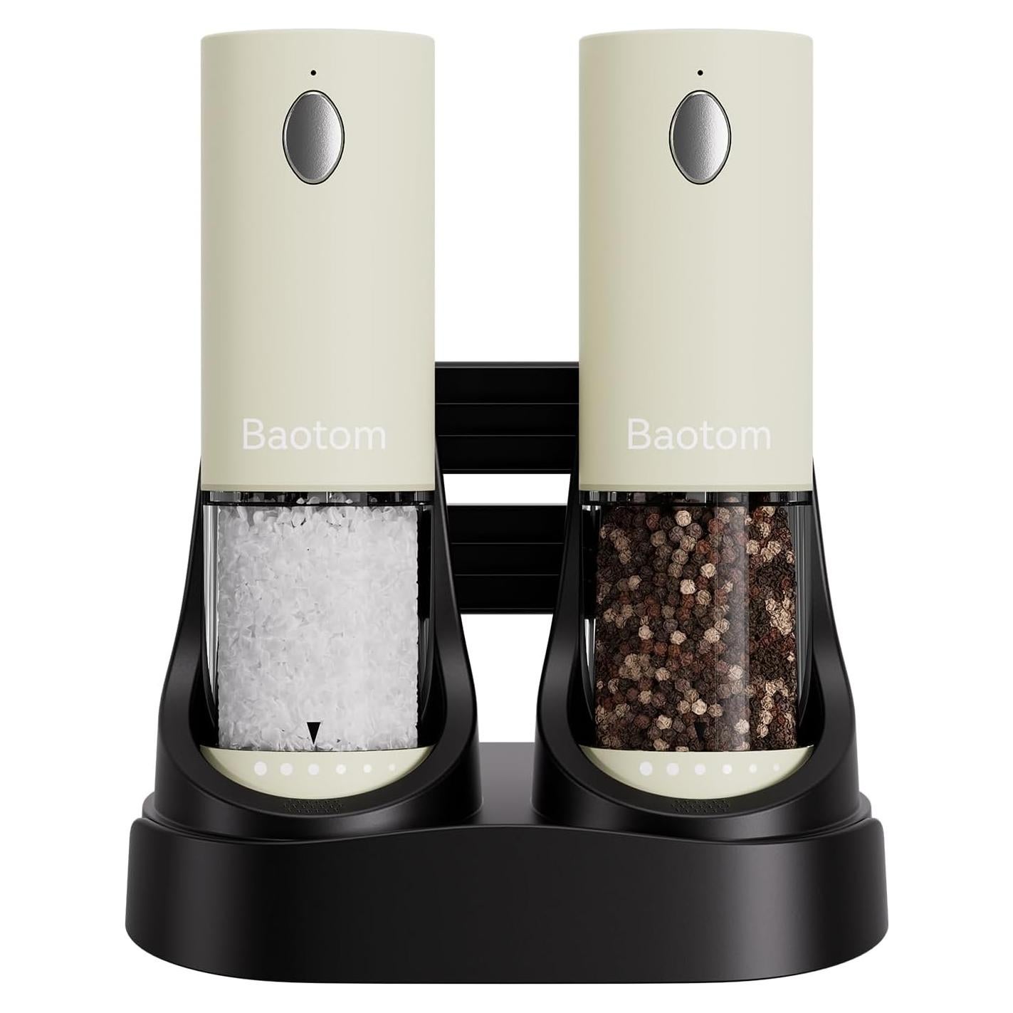 Juego de Molinillos Eléctricos de Sal y Pimienta Beige con Carga Doble