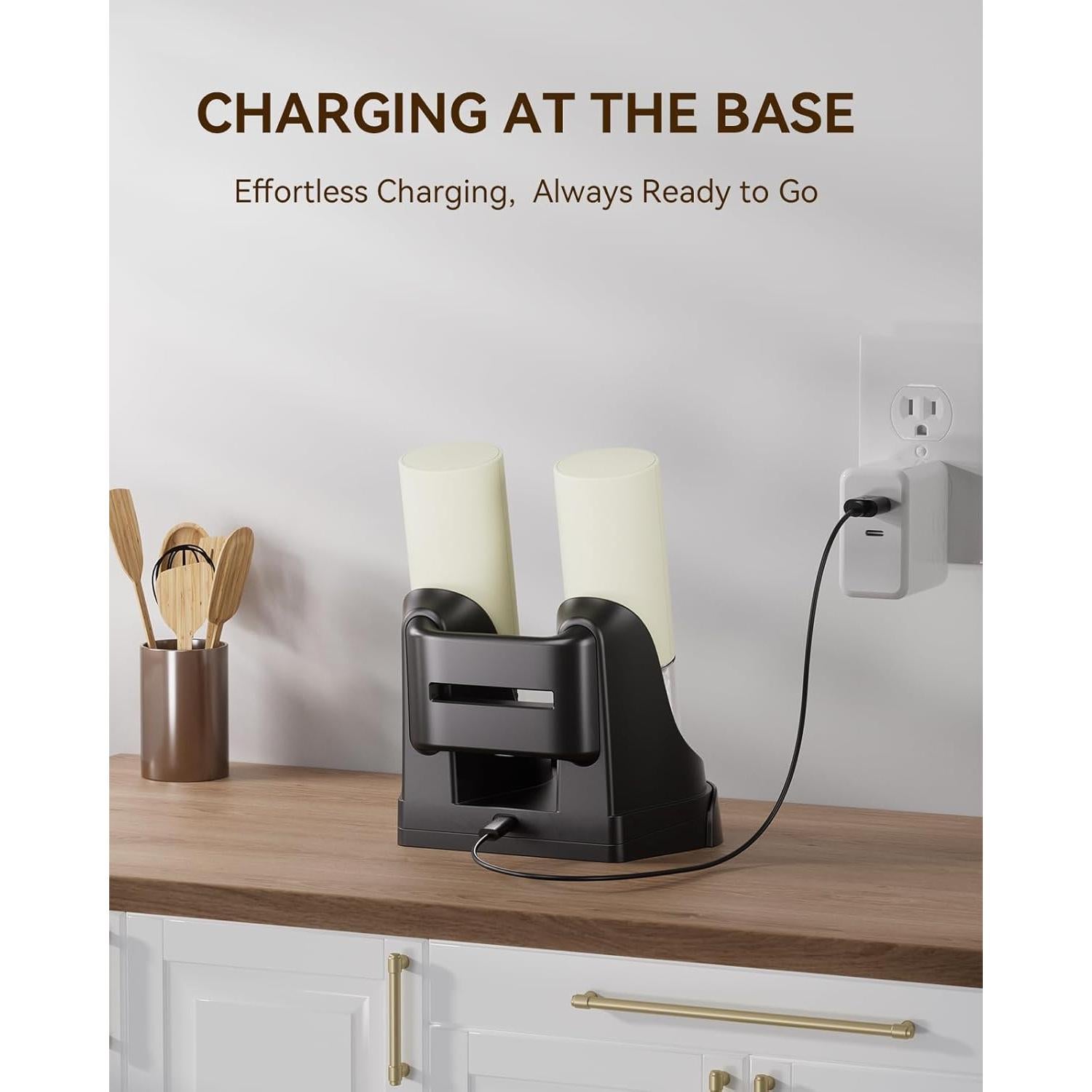 Juego de Molinillos Eléctricos de Sal y Pimienta Beige con Carga Doble