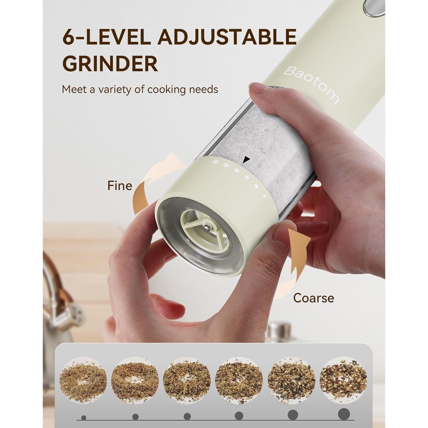 Juego de Molinillos Eléctricos de Sal y Pimienta Beige con Carga Doble