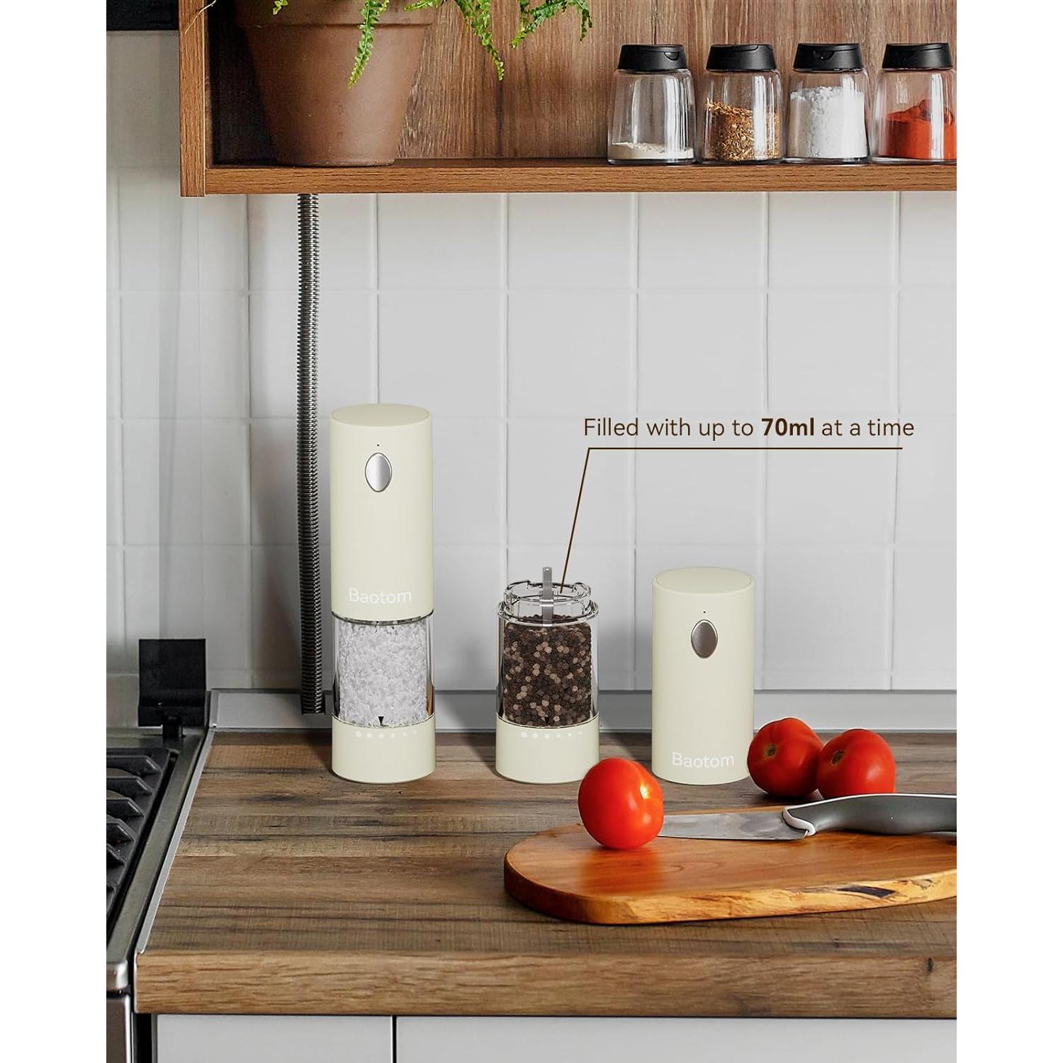 Juego de Molinillos Eléctricos de Sal y Pimienta Beige con Carga Doble