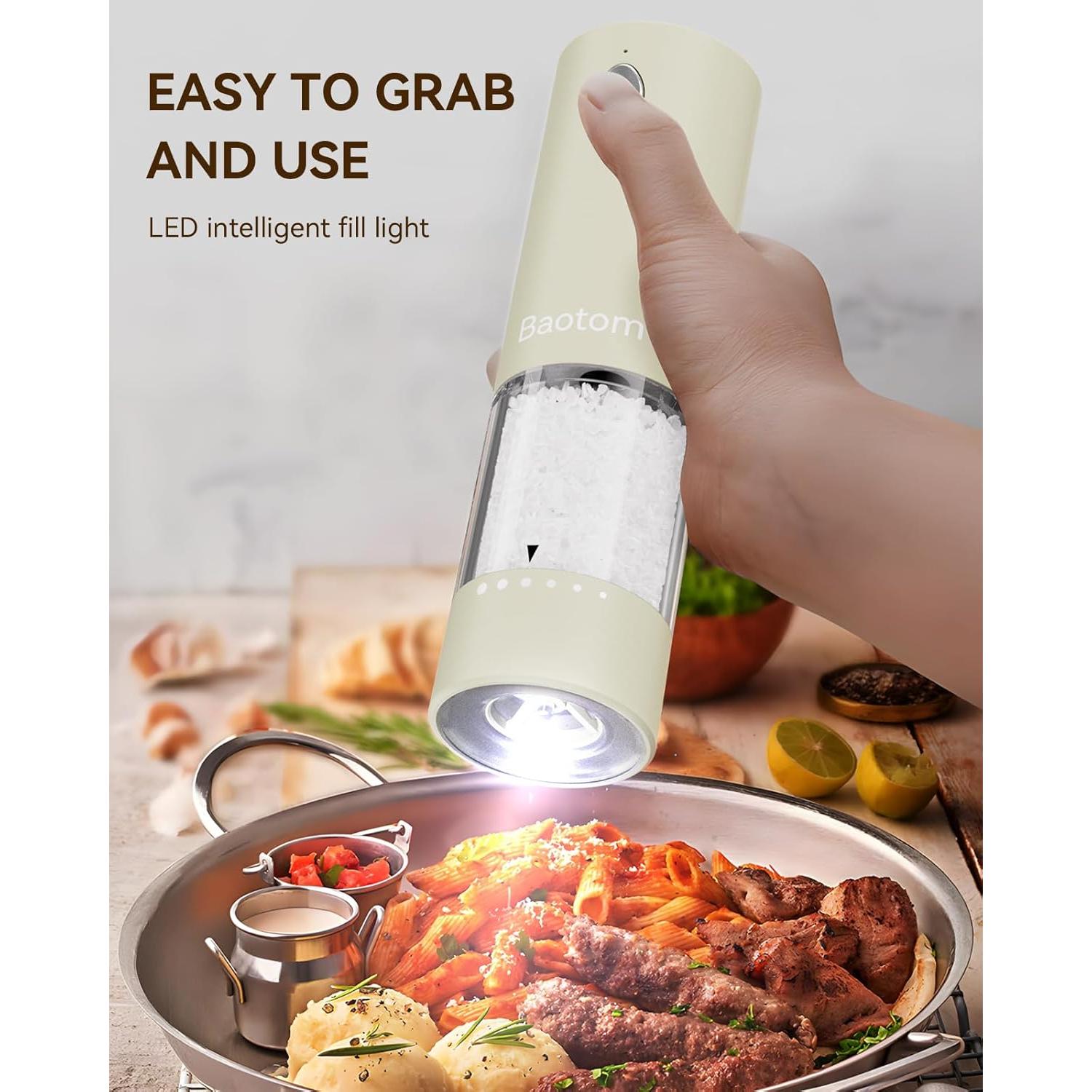 Juego de Molinillos Eléctricos de Sal y Pimienta Beige con Carga Doble