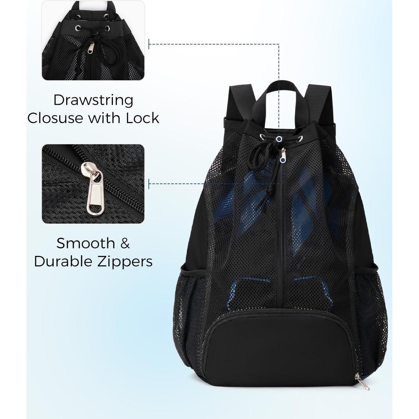 Mochila de Malla Deportiva con Compartimento para Zapatos - Negro