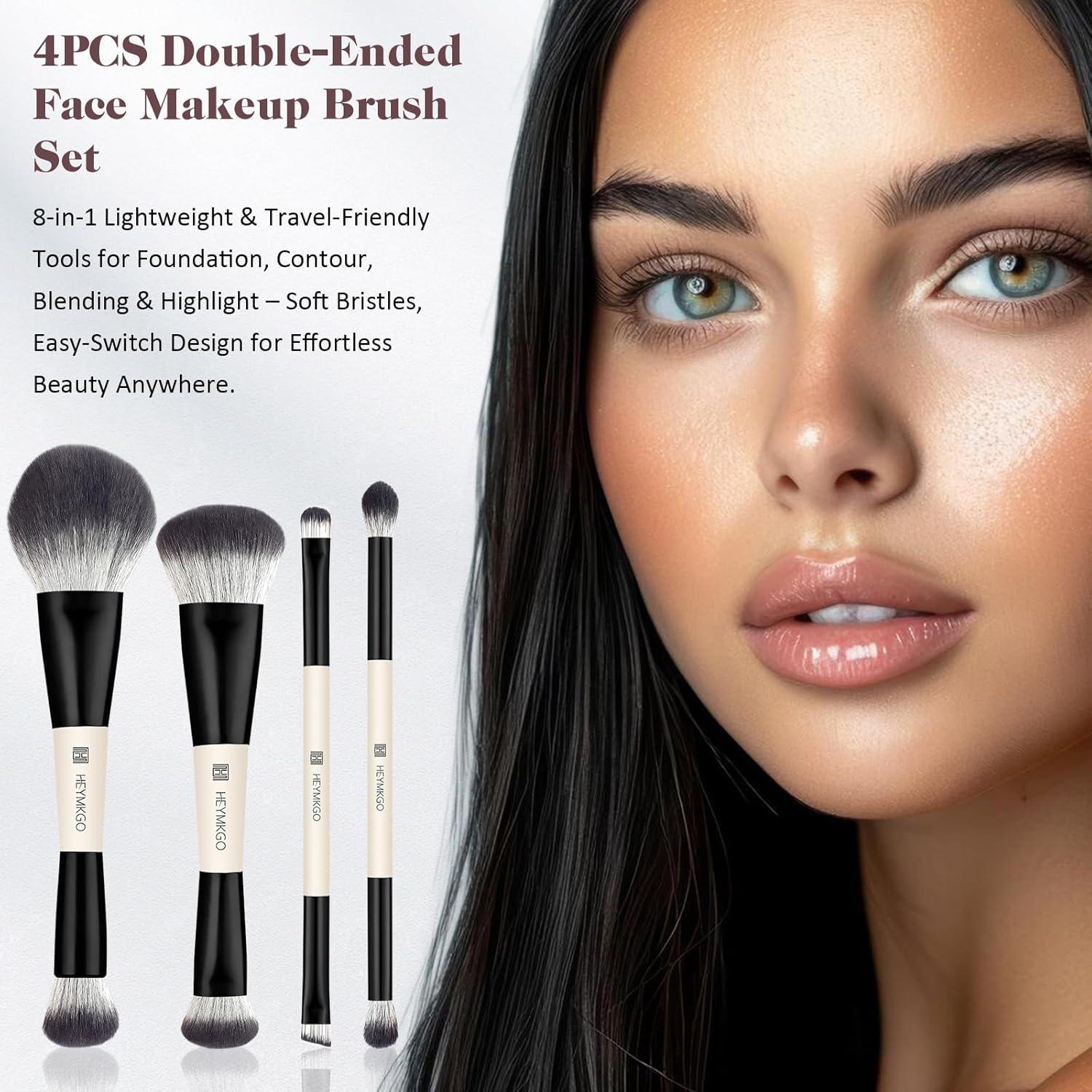 Set de Brochas de Maquillaje HEYMKGO 4PZS Doble Cara Negro