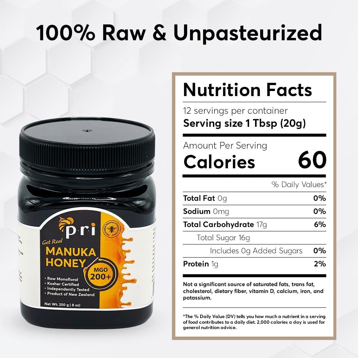 Miel de Manuka Cruda PRI MGO 200+ 250g Nueva Zelanda