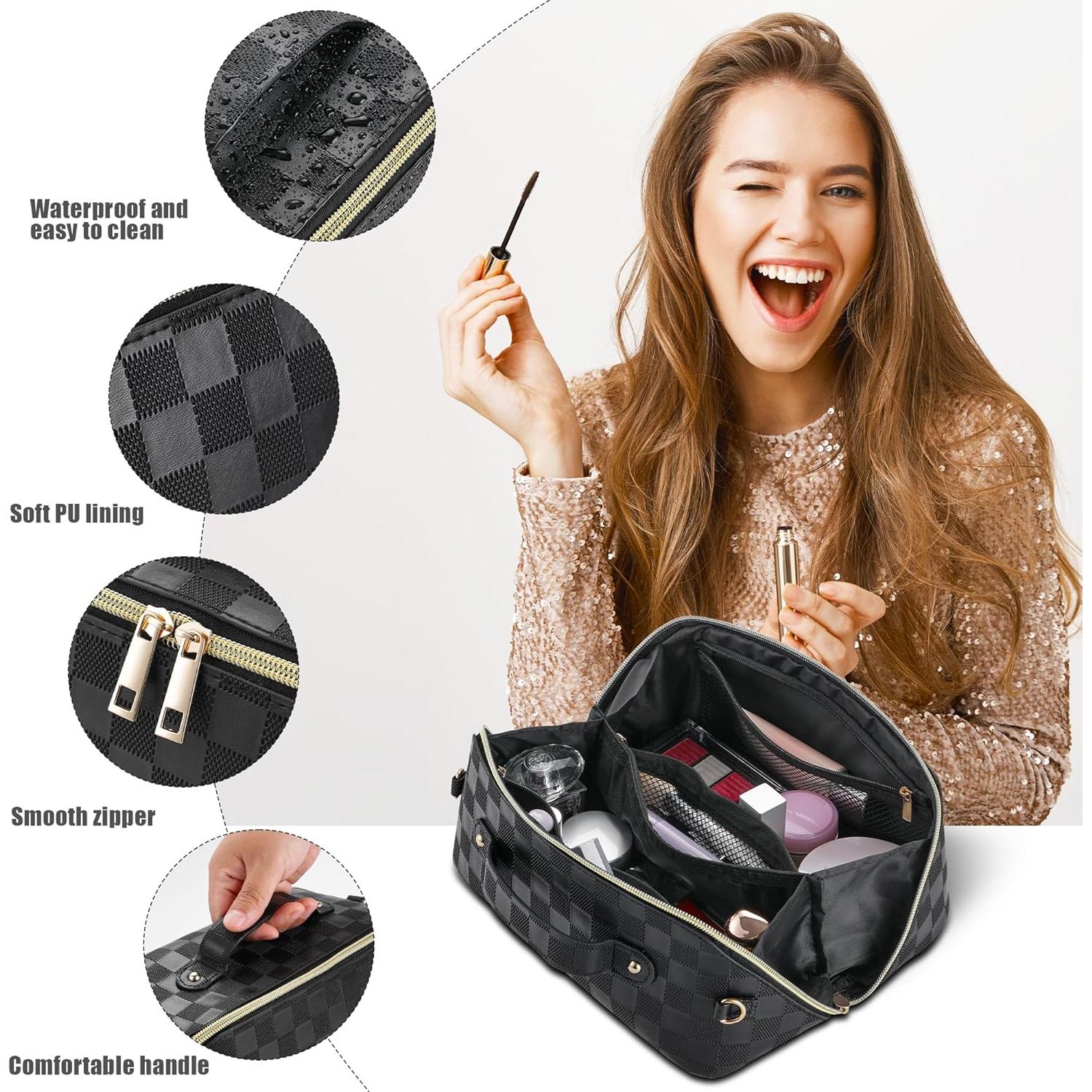 Bolsa de Maquillaje de Viaje AGECOAI Negra Impermeable 25.9x11.9 cm