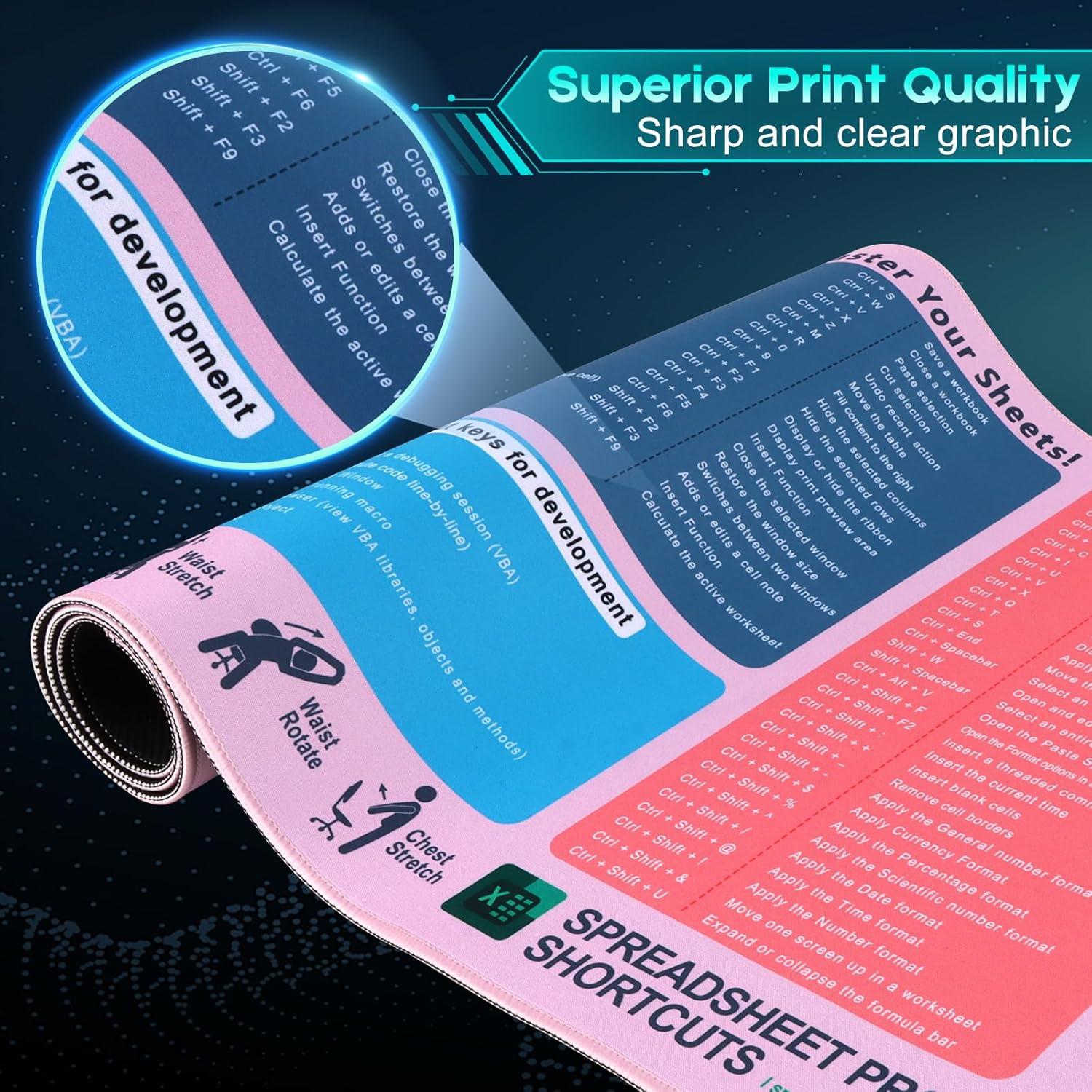 Alfombrilla de Escritorio XXL PFTGFT con Atajos de Excel Rosa