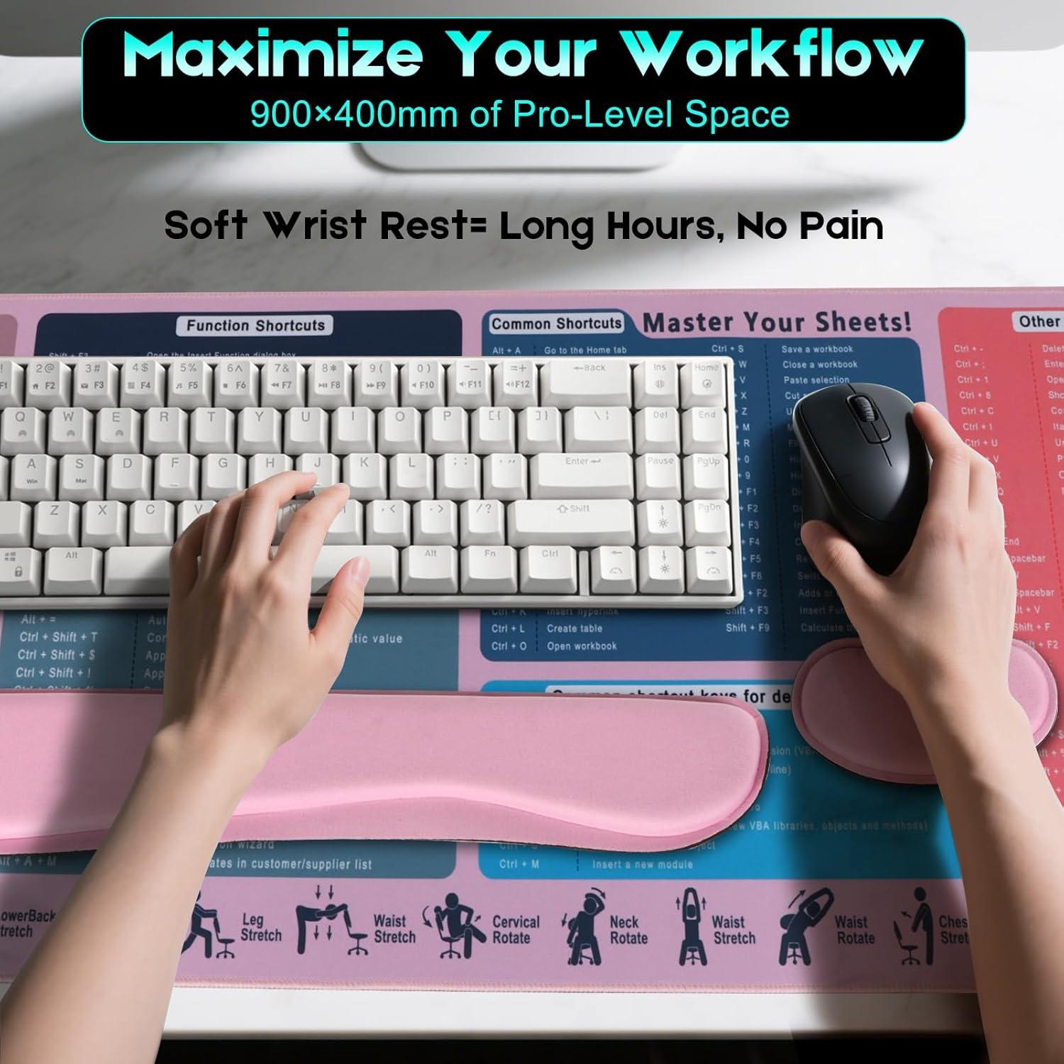 Alfombrilla de Escritorio XXL PFTGFT con Atajos de Excel Rosa