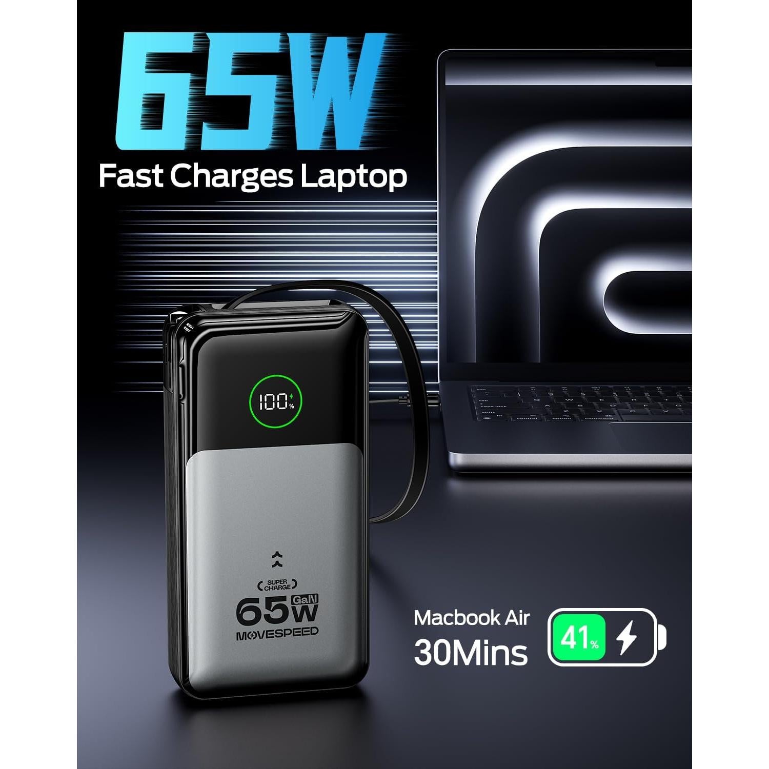 Cargador Portátil 20000mAh Speed Move 65W USB-C Integrado