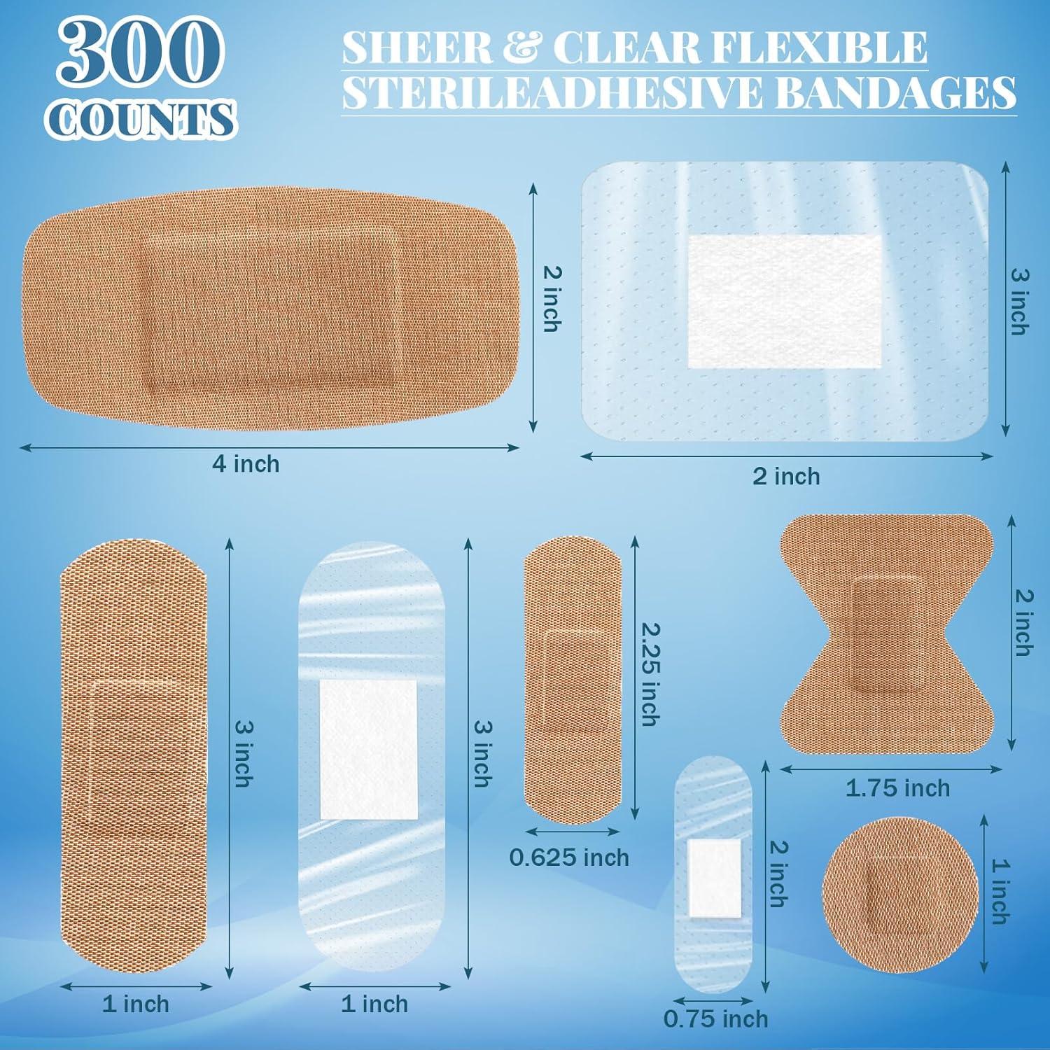 300 Vendajes Adhesivos Estériles Geiserailie Variados para Primeros Auxilios