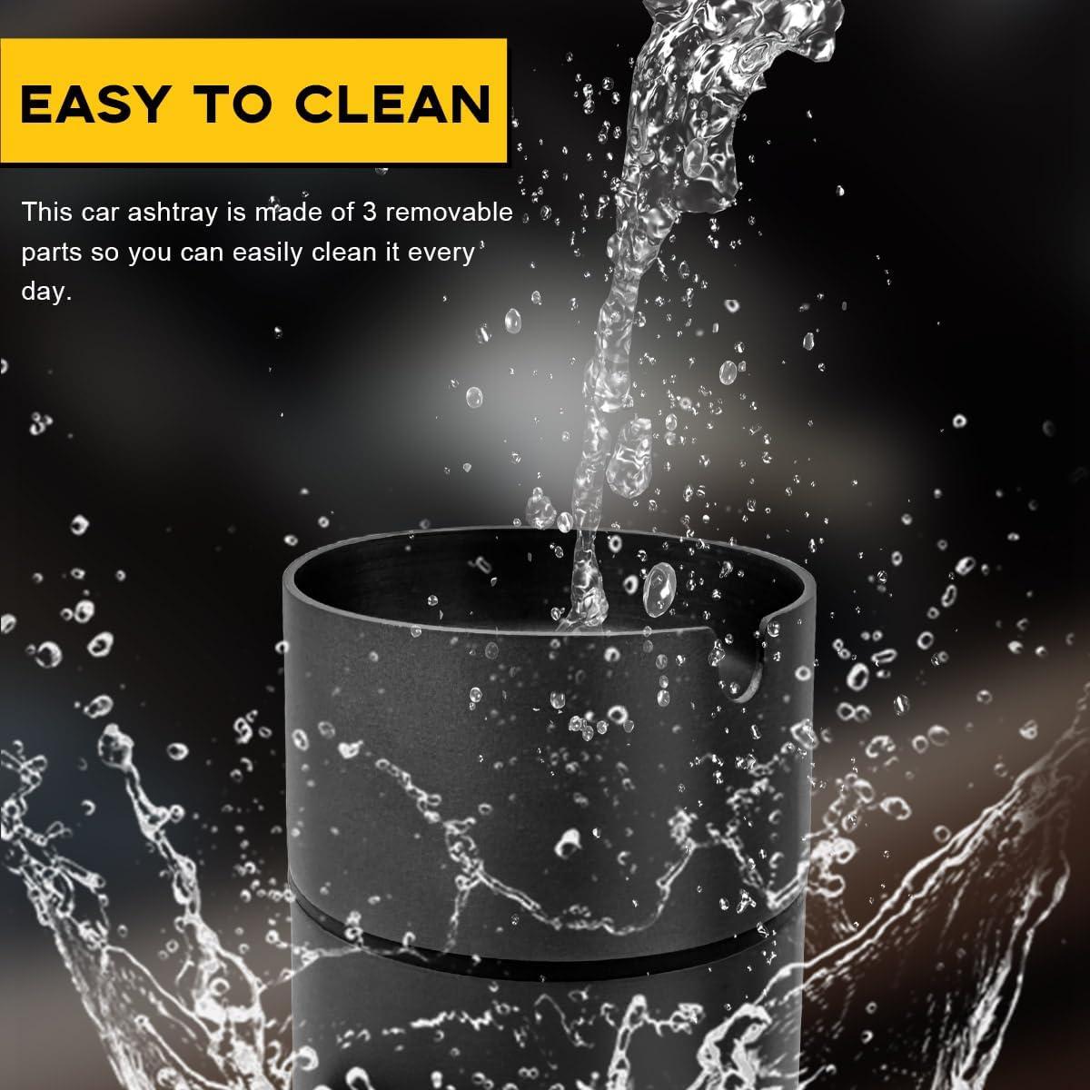 Cenicero de coche Ohleats con tapa de acero inoxidable negro