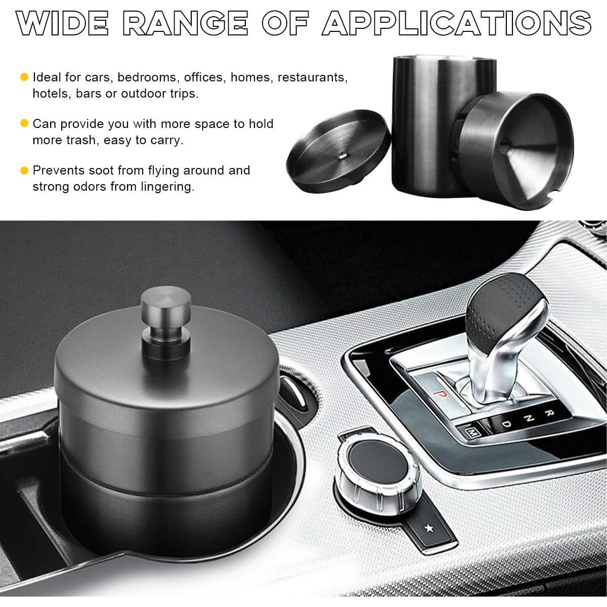 Cenicero de coche Ohleats con tapa de acero inoxidable negro