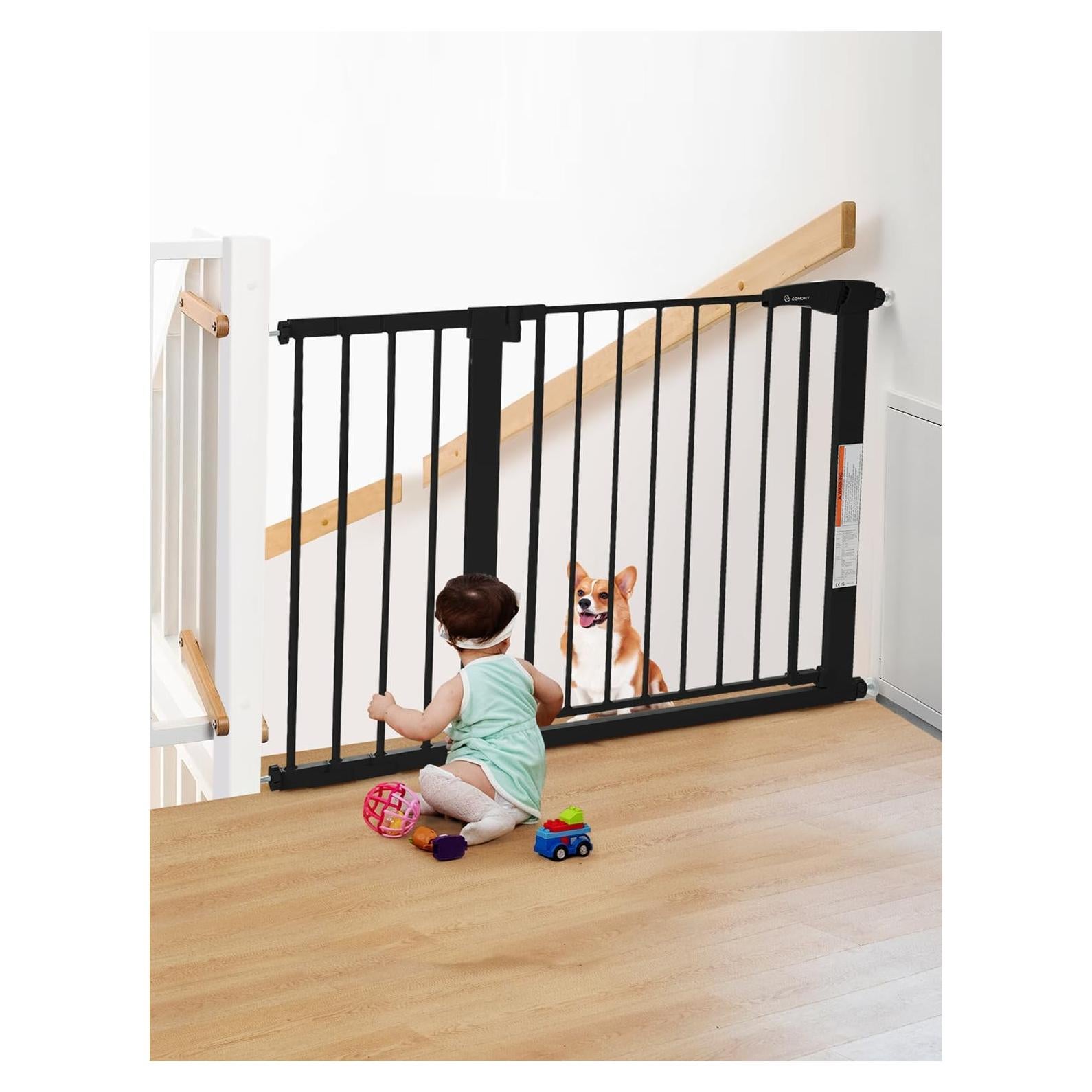 Puerta de Seguridad para Bebés COMOMY 110 cm Ancha Negra