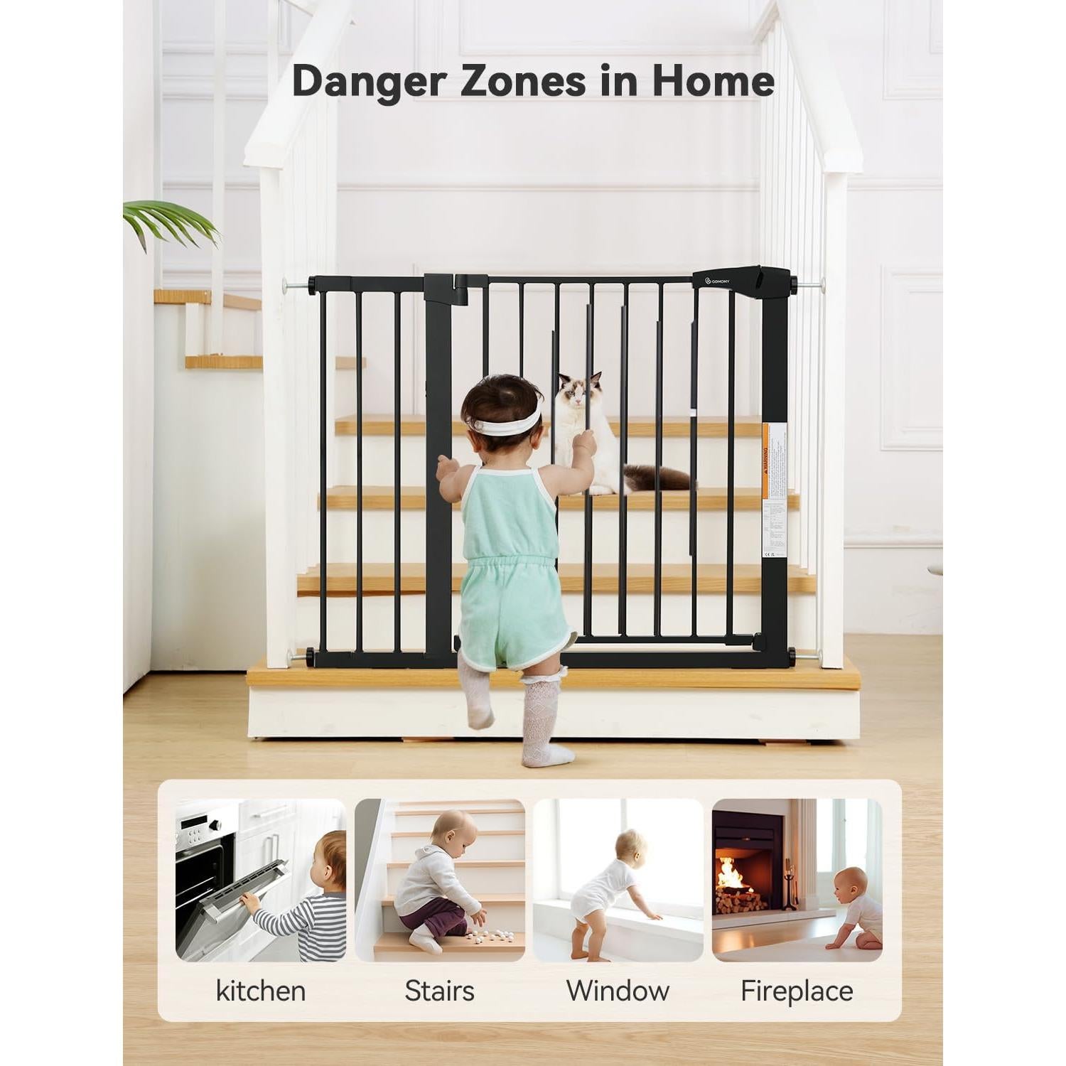 Puerta de Seguridad para Bebés COMOMY 110 cm Ancha Negra