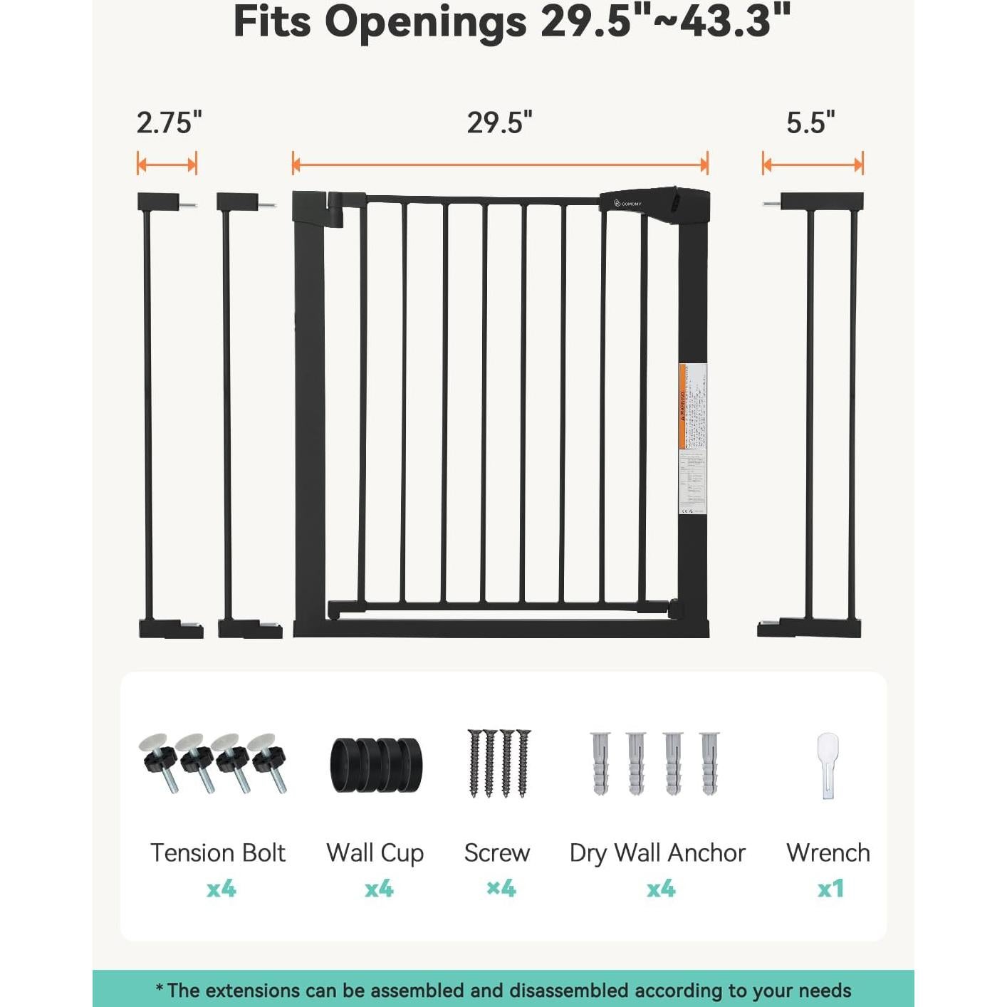 Puerta de Seguridad para Bebés COMOMY 110 cm Ancha Negra