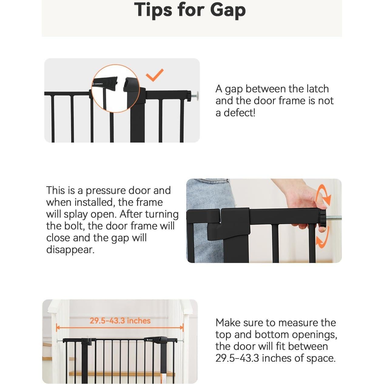 Puerta de Seguridad para Bebés COMOMY 110 cm Ancha Negra