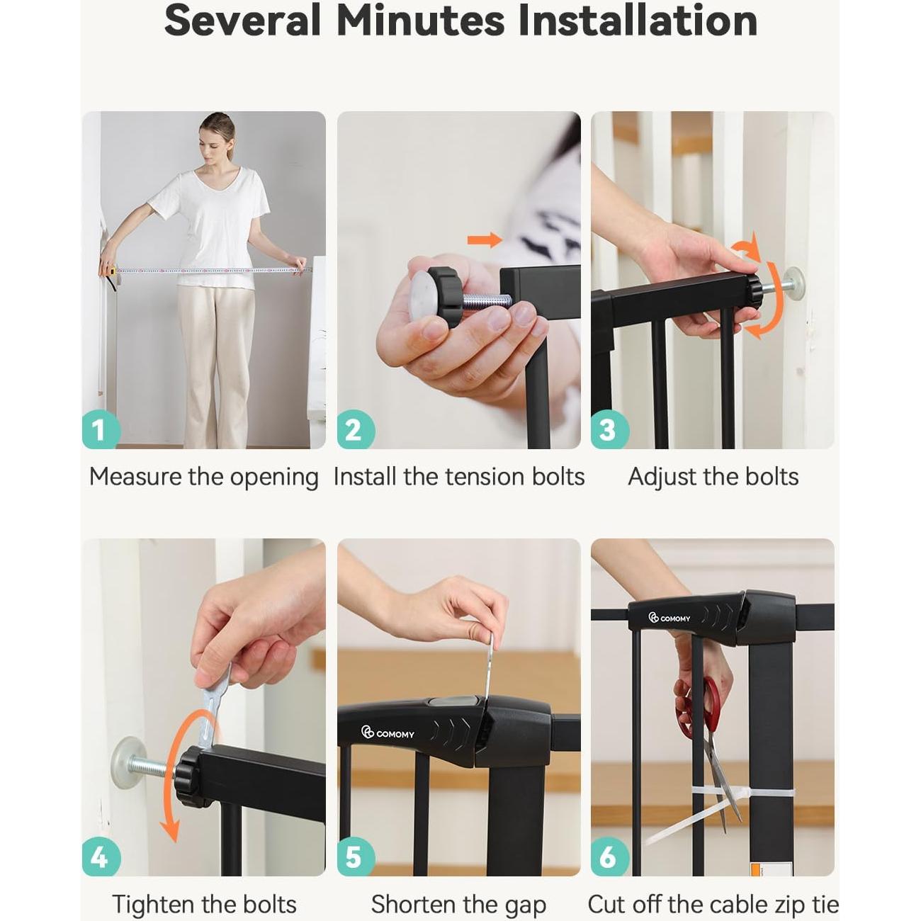 Puerta de Seguridad para Bebés COMOMY 110 cm Ancha Negra