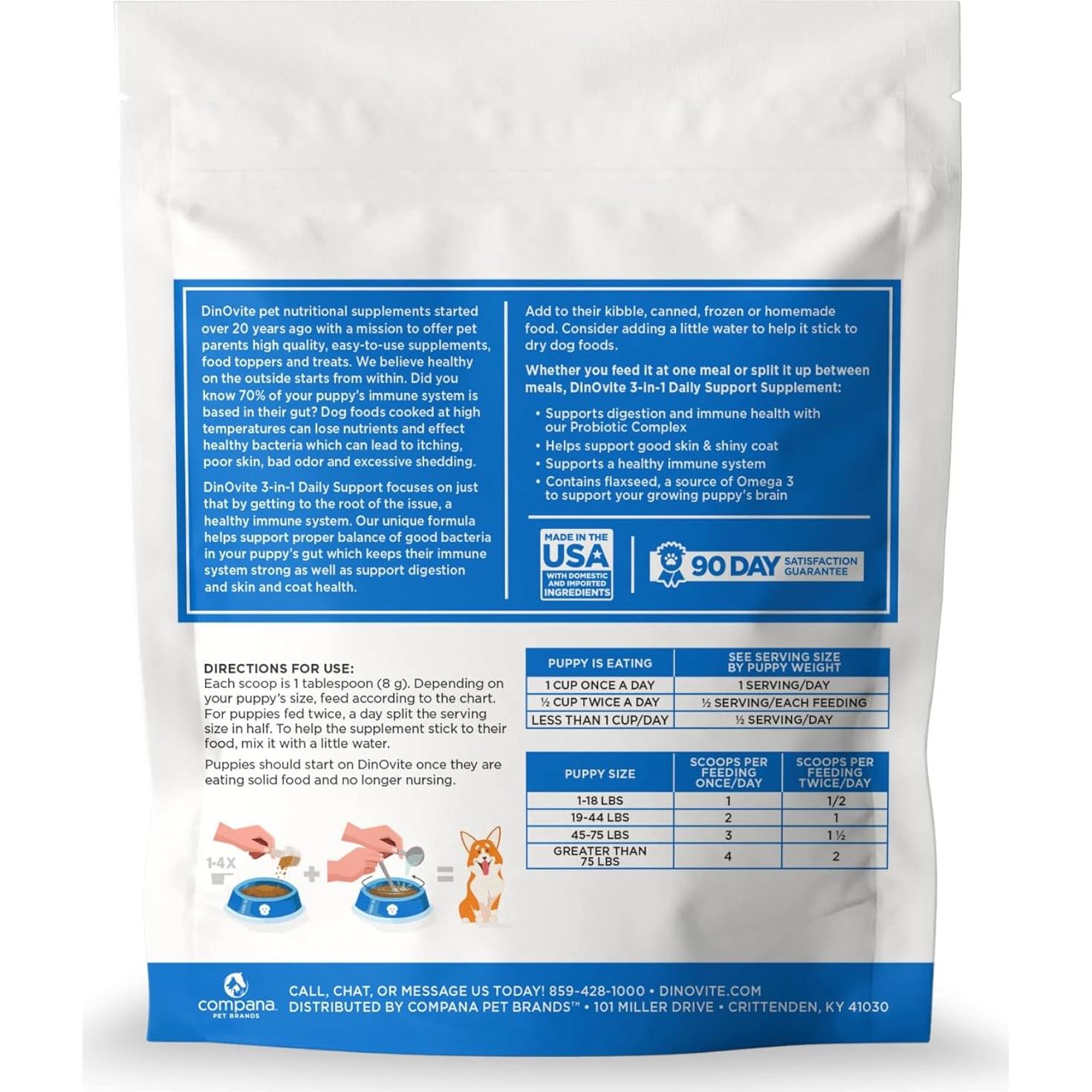 Suplemento Probiotico 3 en 1 Dinovite para Cachorros 90 Días