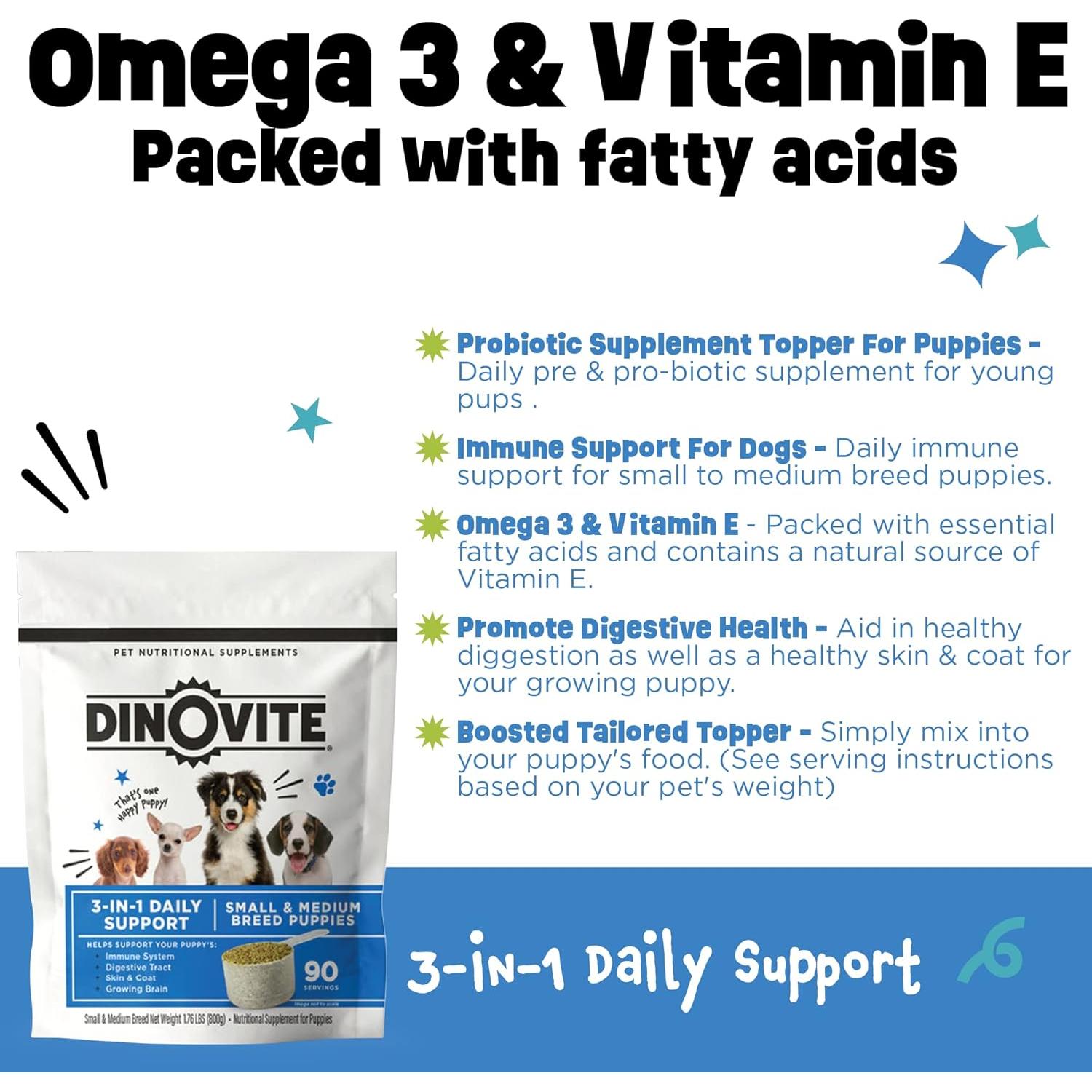 Suplemento Probiotico 3 en 1 Dinovite para Cachorros 90 Días