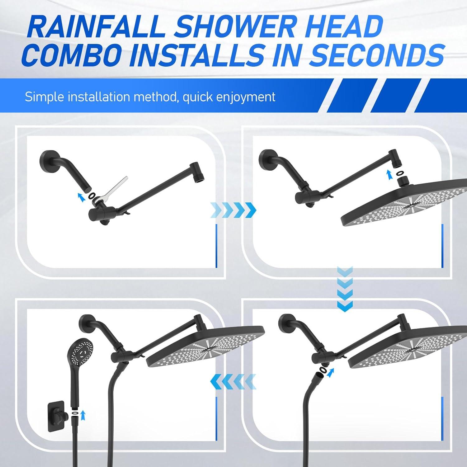 Cabezal de Ducha de Lluvia SeaCity 10" con 5 Modos y Brazo Ajustable