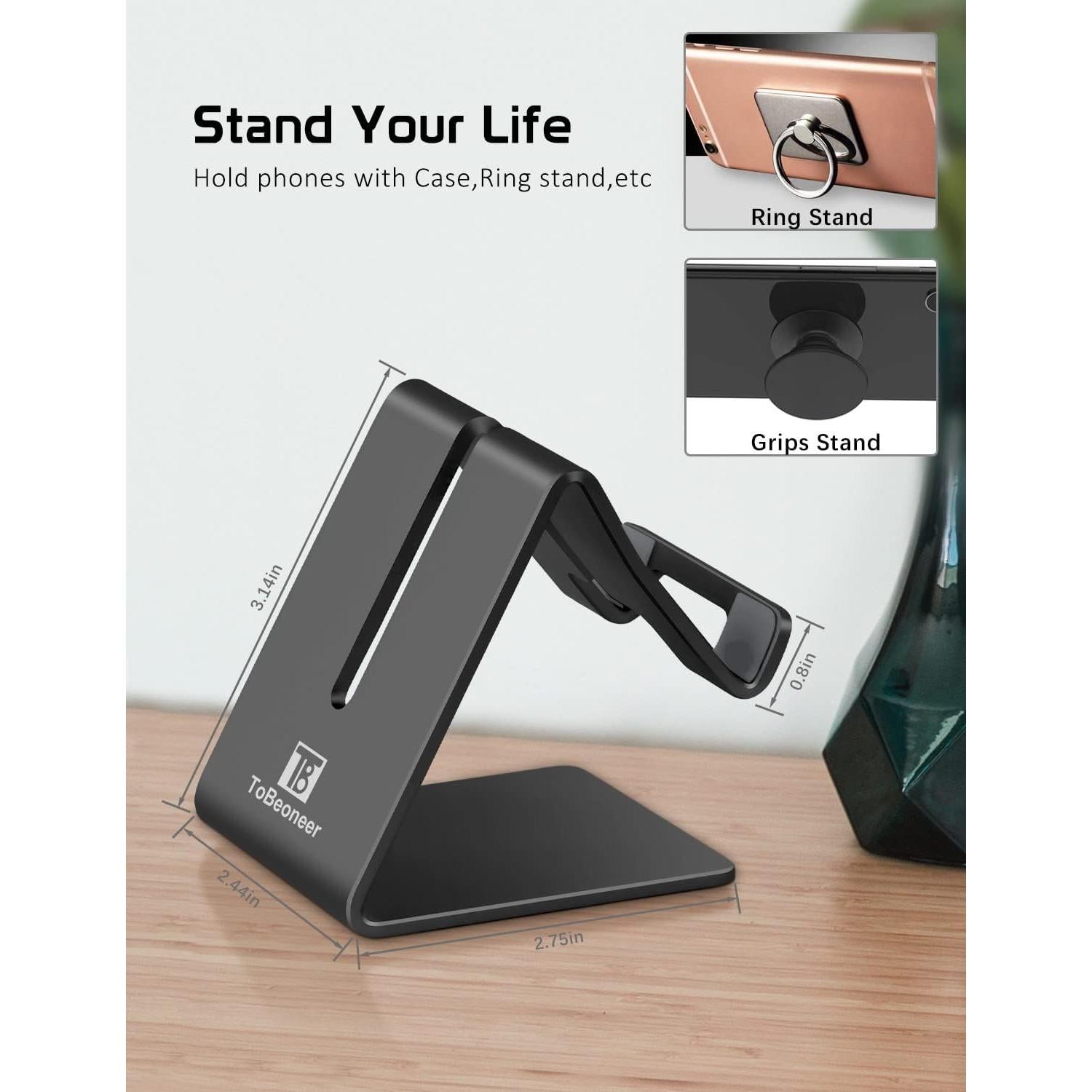 Soporte de Aluminio para Teléfono ToBeoneer Negro Ajustable