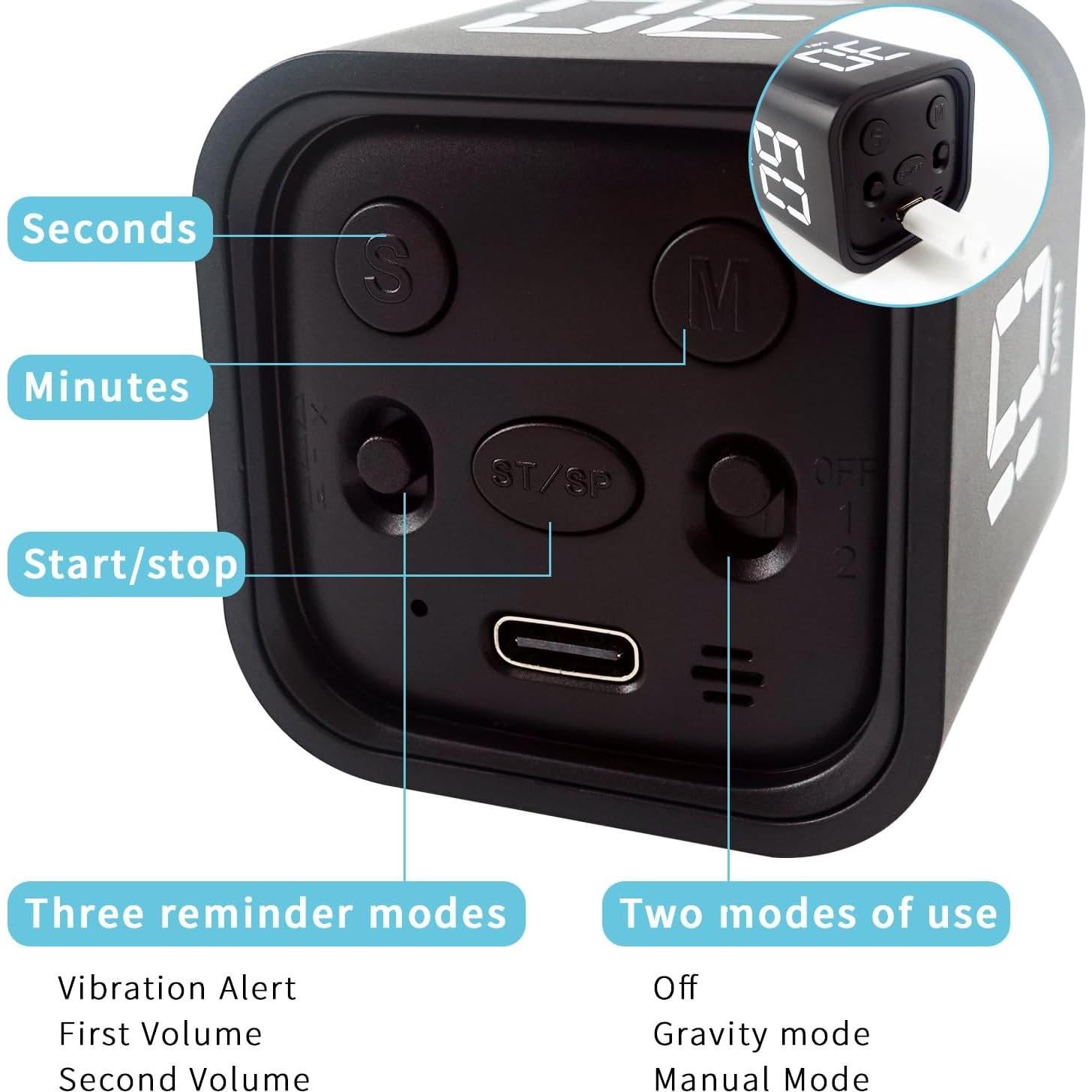 Temporizador Pomodoro QUMOX Negro con Alertas y Cuentas Regresivas