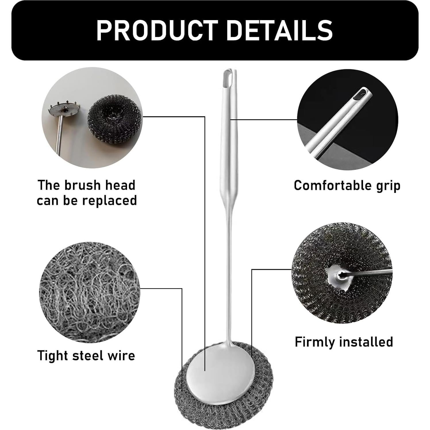 Esponja de Alambre de Acero Inoxidable con Mango - 7 Piezas
