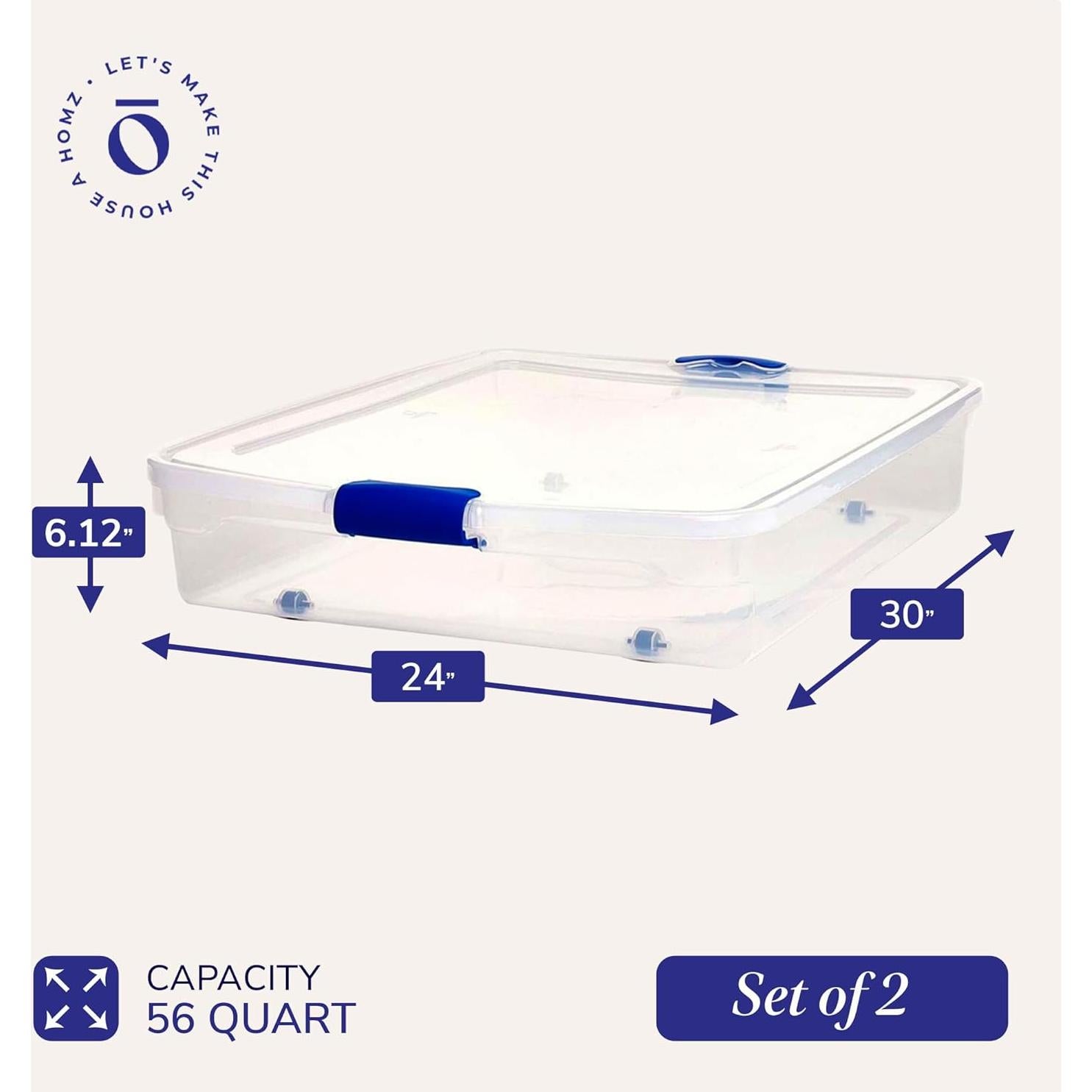 Contenedores de Almacenamiento Bajo la Cama HOMZ 56QT Azul - 2 Piezas
