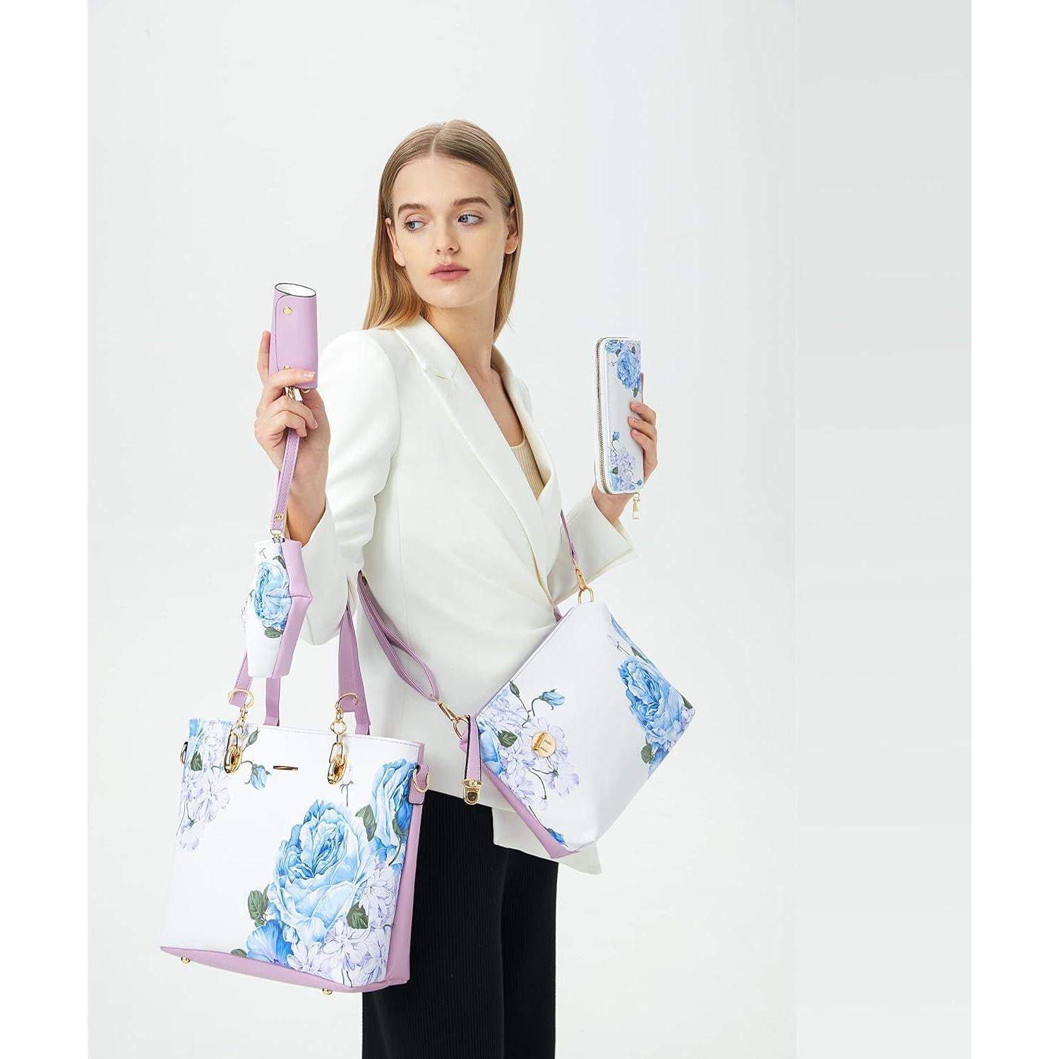Conjunto de 6 Bolsos 2E-youth para Mujeres - Floral Púrpura y Blanco