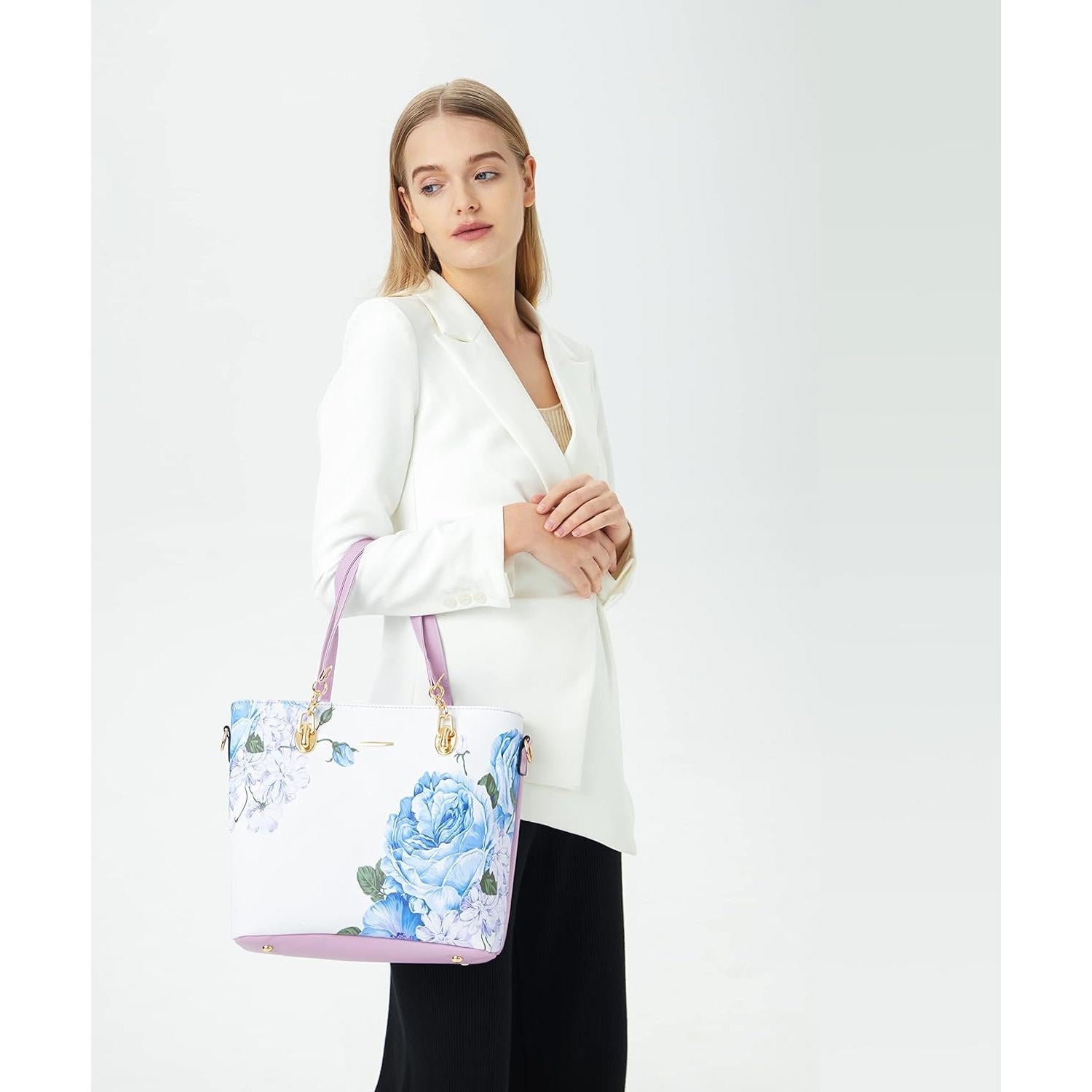 Conjunto de 6 Bolsos 2E-youth para Mujeres - Floral Púrpura y Blanco