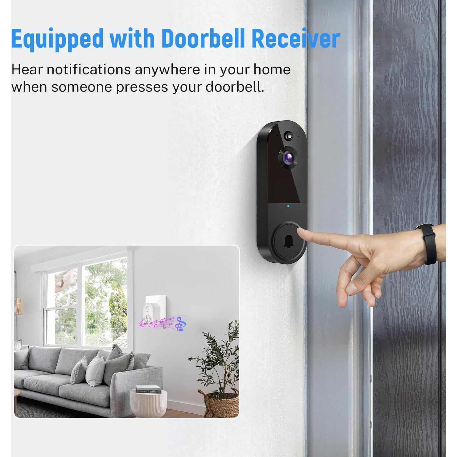 Cámara Timbre Video Inalámbrica 1080P AI Detección Humana - Negro