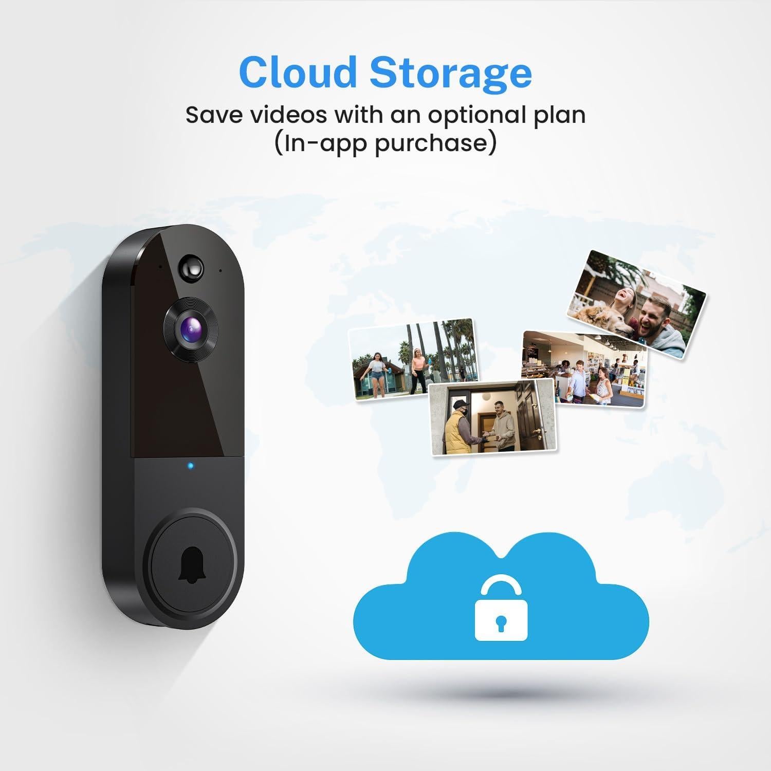 Cámara Timbre Video Inalámbrica 1080P AI Detección Humana - Negro